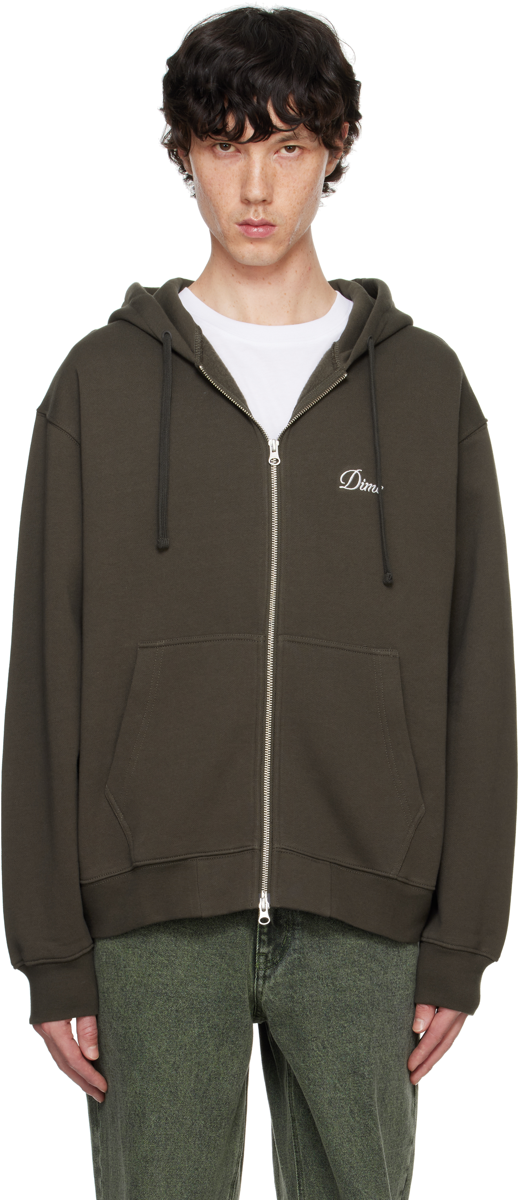 Shop Dime Gray Cursive Zip Hoodie In Vintage Black