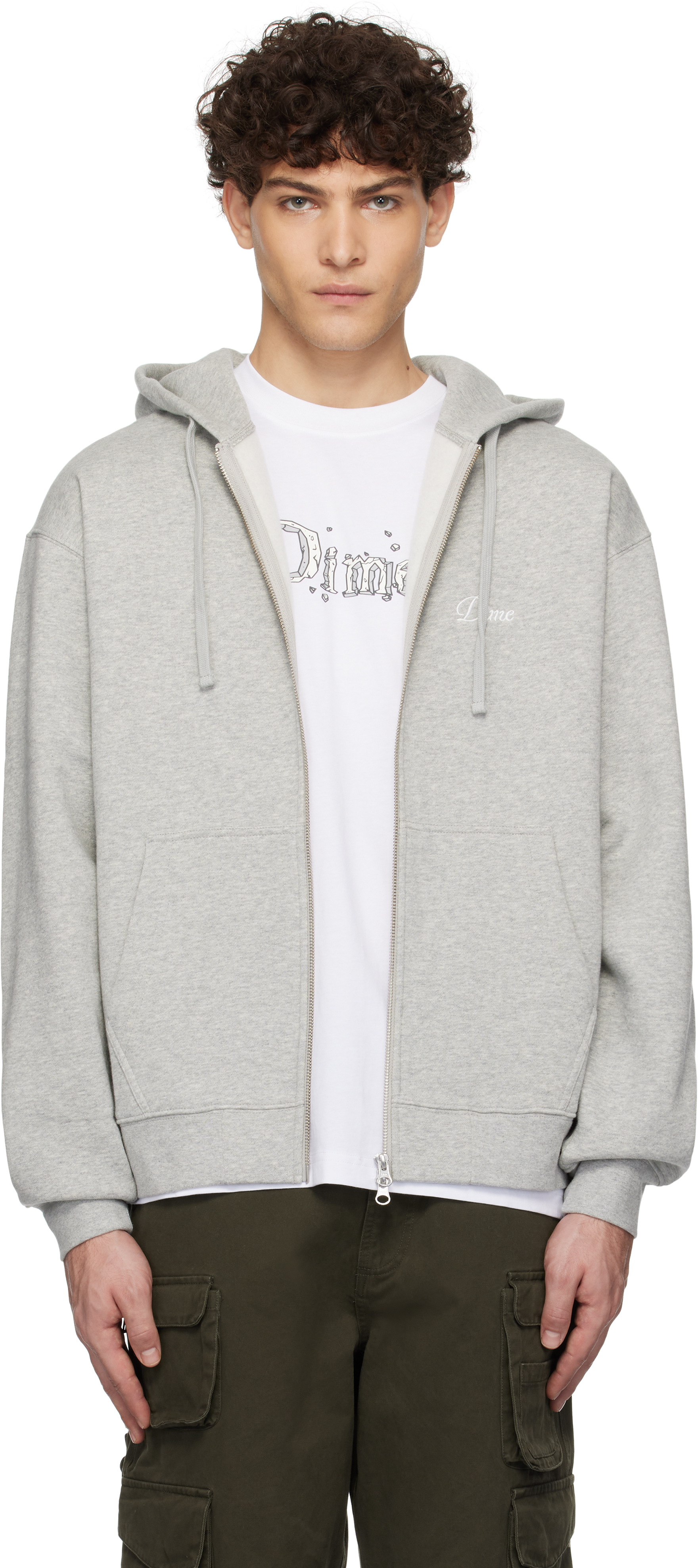 Gray Cursive Small Logo Zip Hoodie