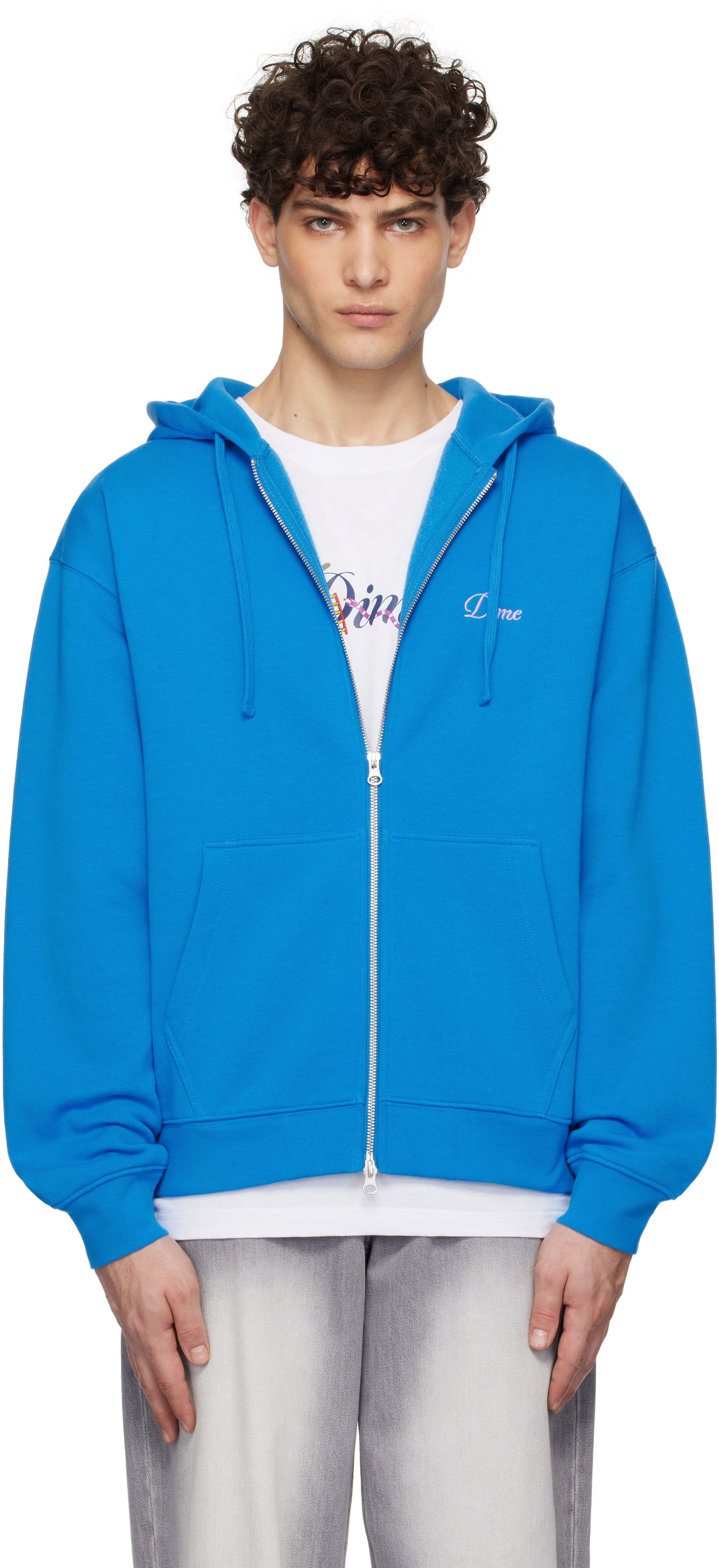 Blue Cursive Small Logo Zip Hoodie