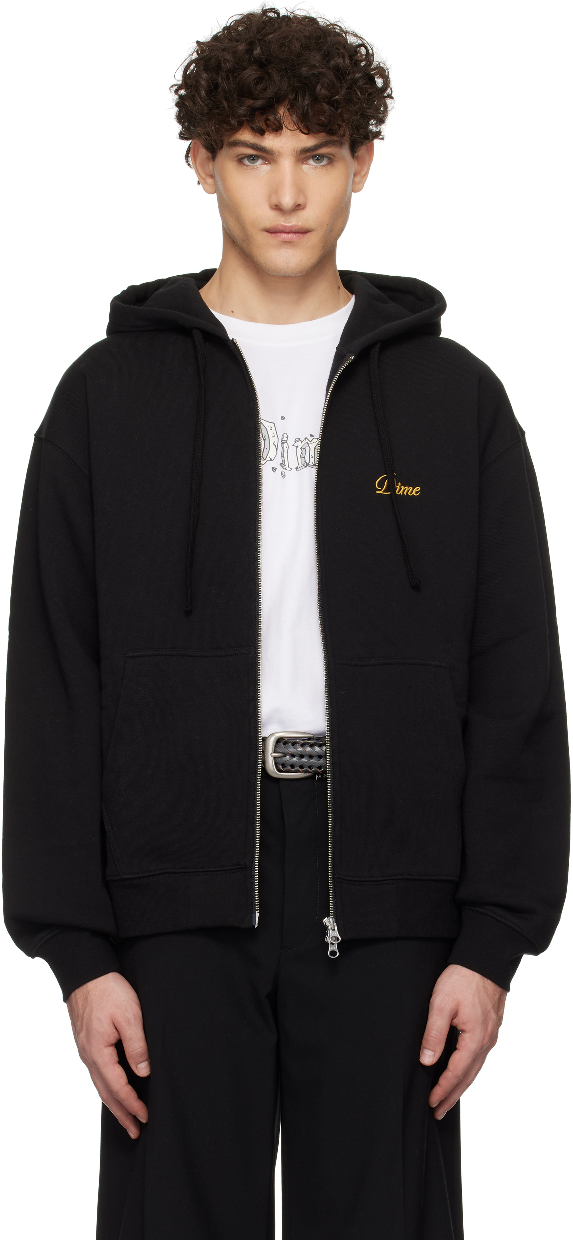 Black Cursive Small Logo Zip Hoodie