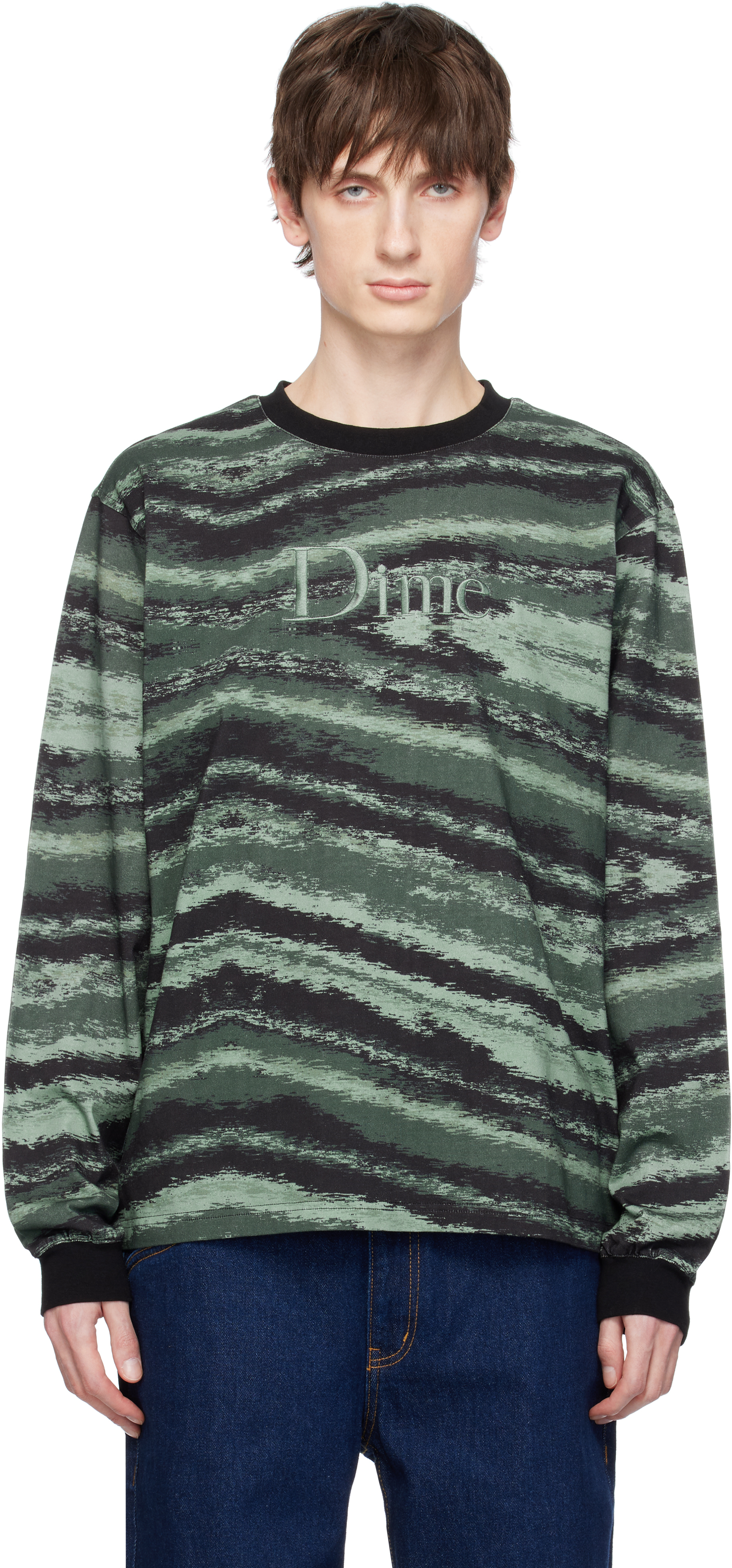 Green 
Black Brushstroke Ls T-shirt