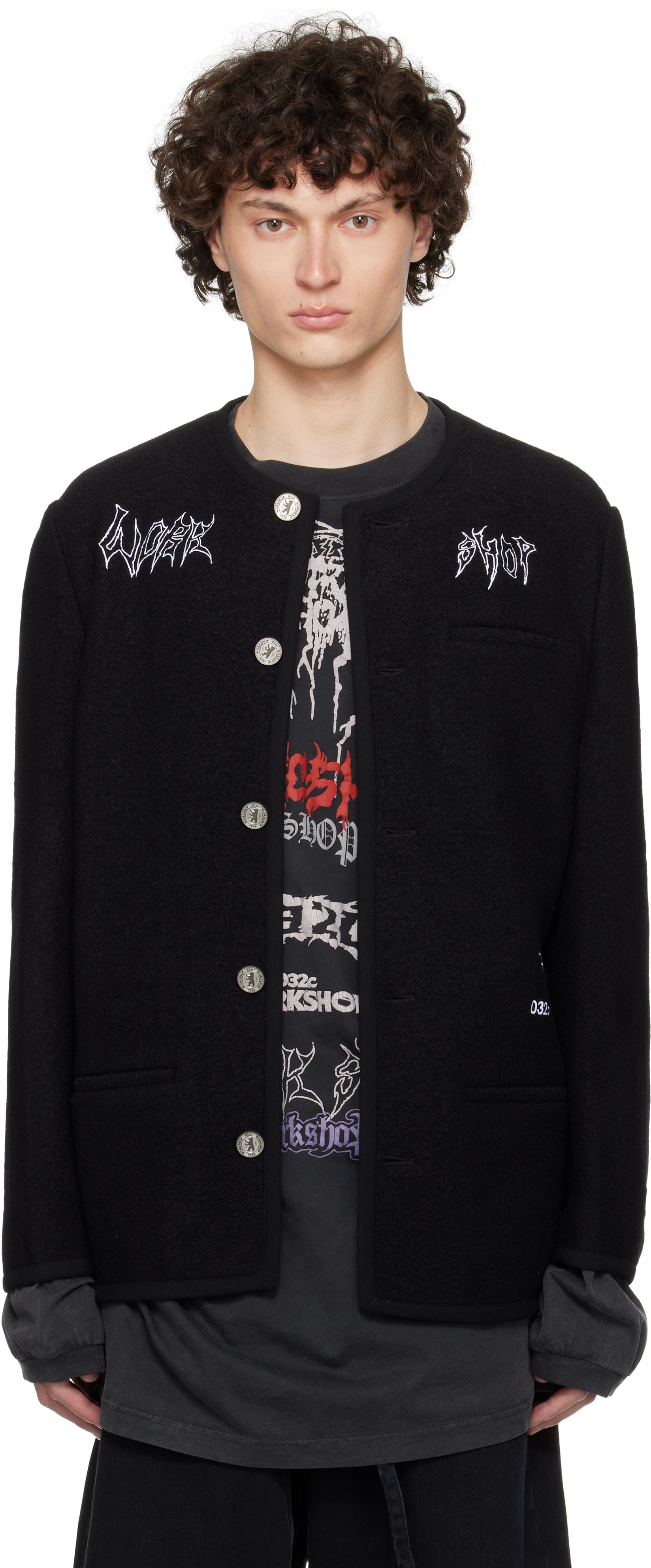 032C BLACK 'GHOST WRITER' WOOL JACKET