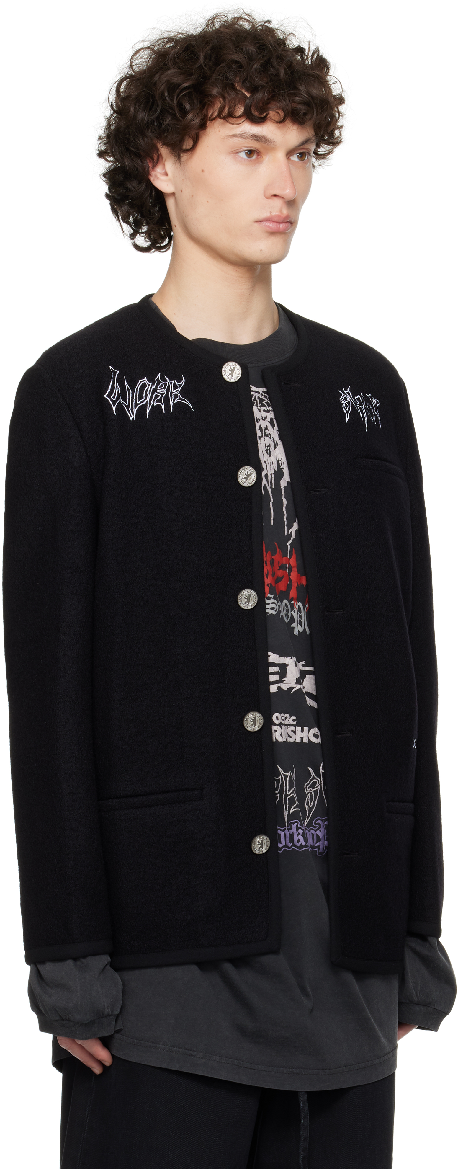 032C BLACK 'GHOST WRITER' WOOL JACKET