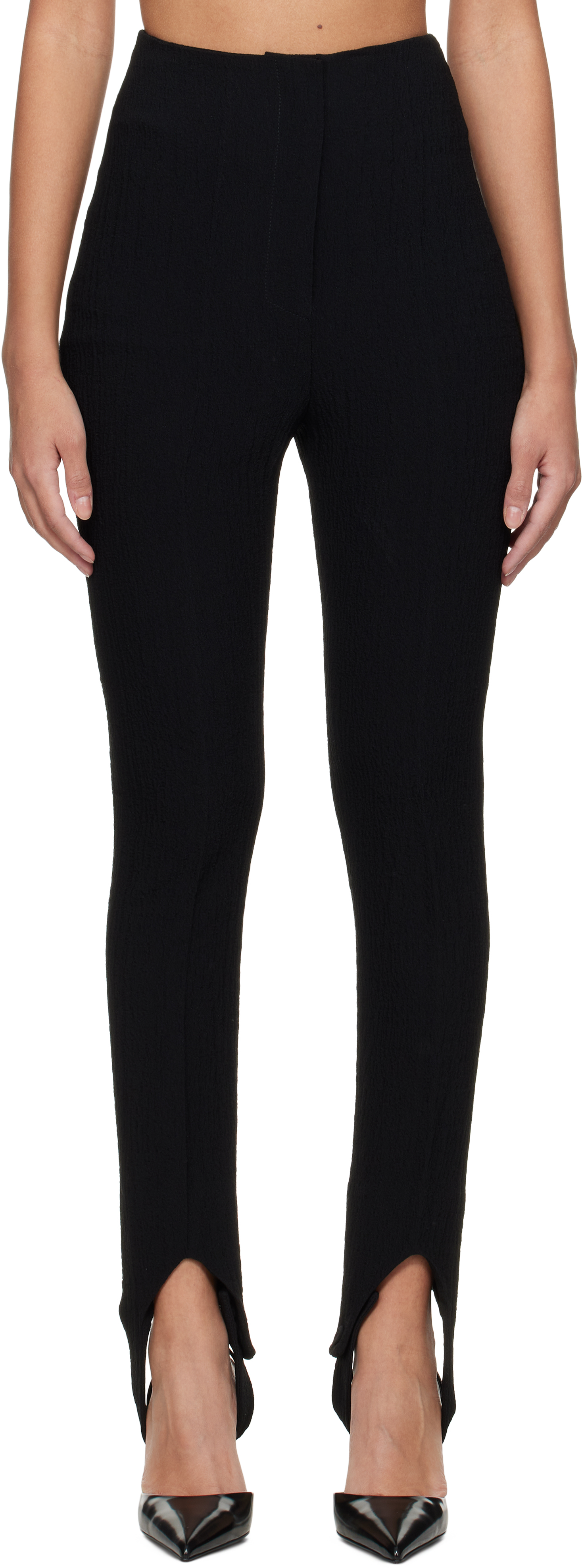 Black Savita Seersucker Stirrup Trousers