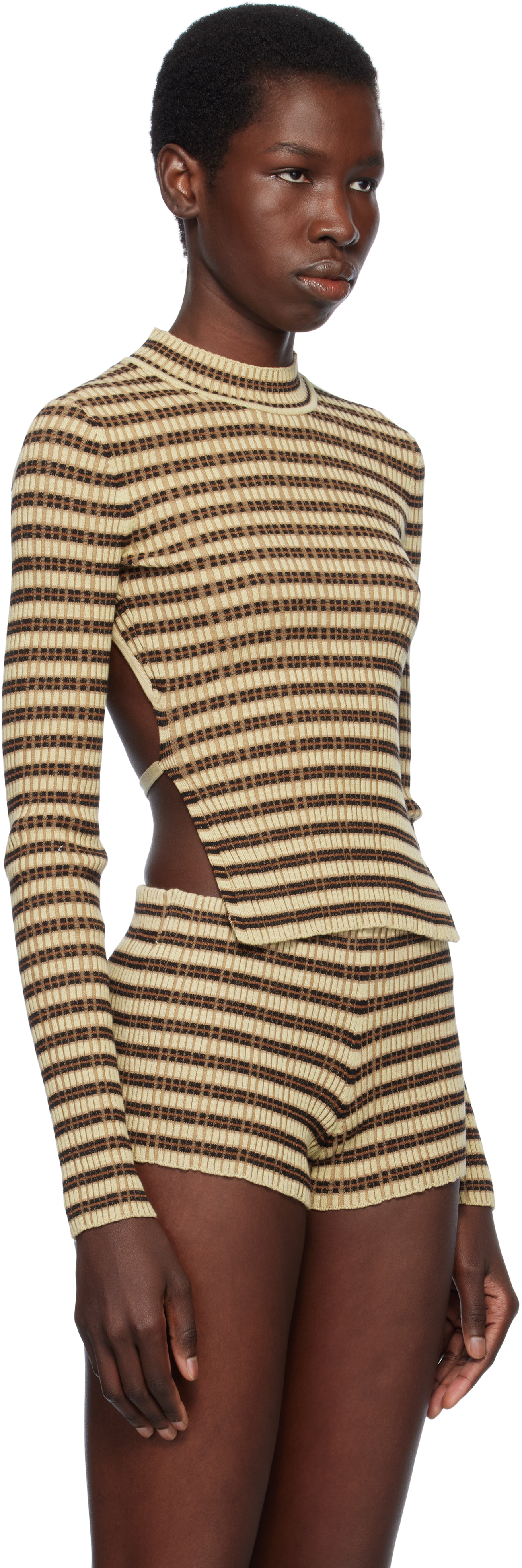 Nanushka Beige Perrie Top In Multicolor Stripe