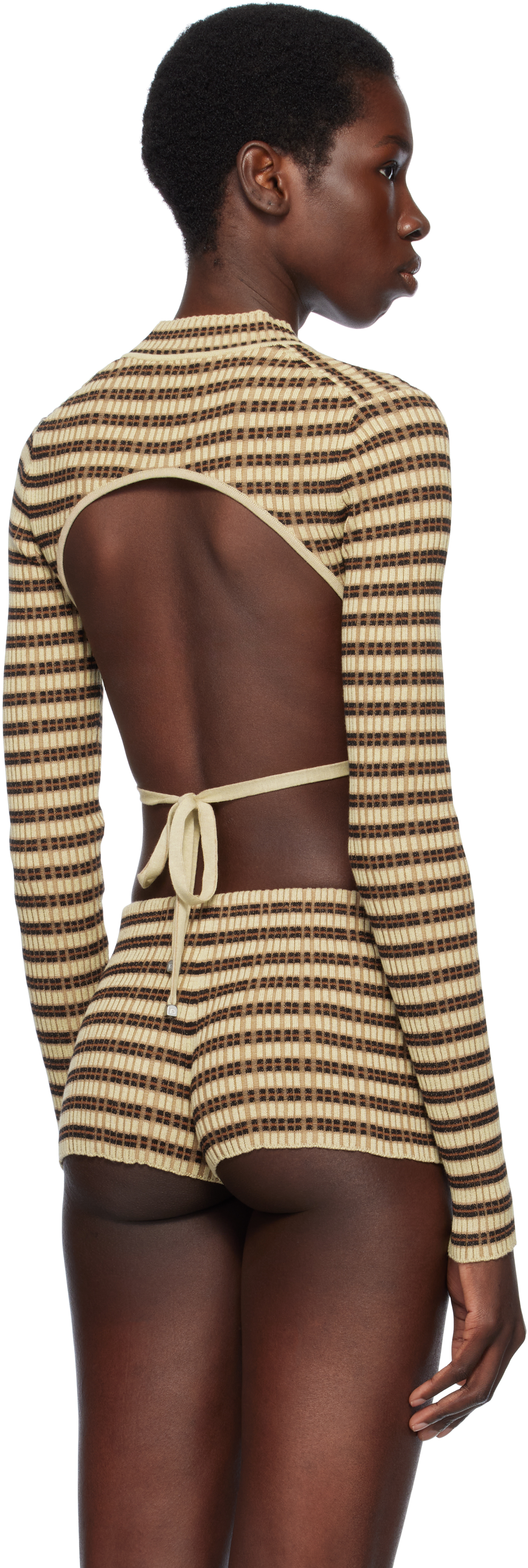 Nanushka Beige Perrie Top In Multicolor Stripe
