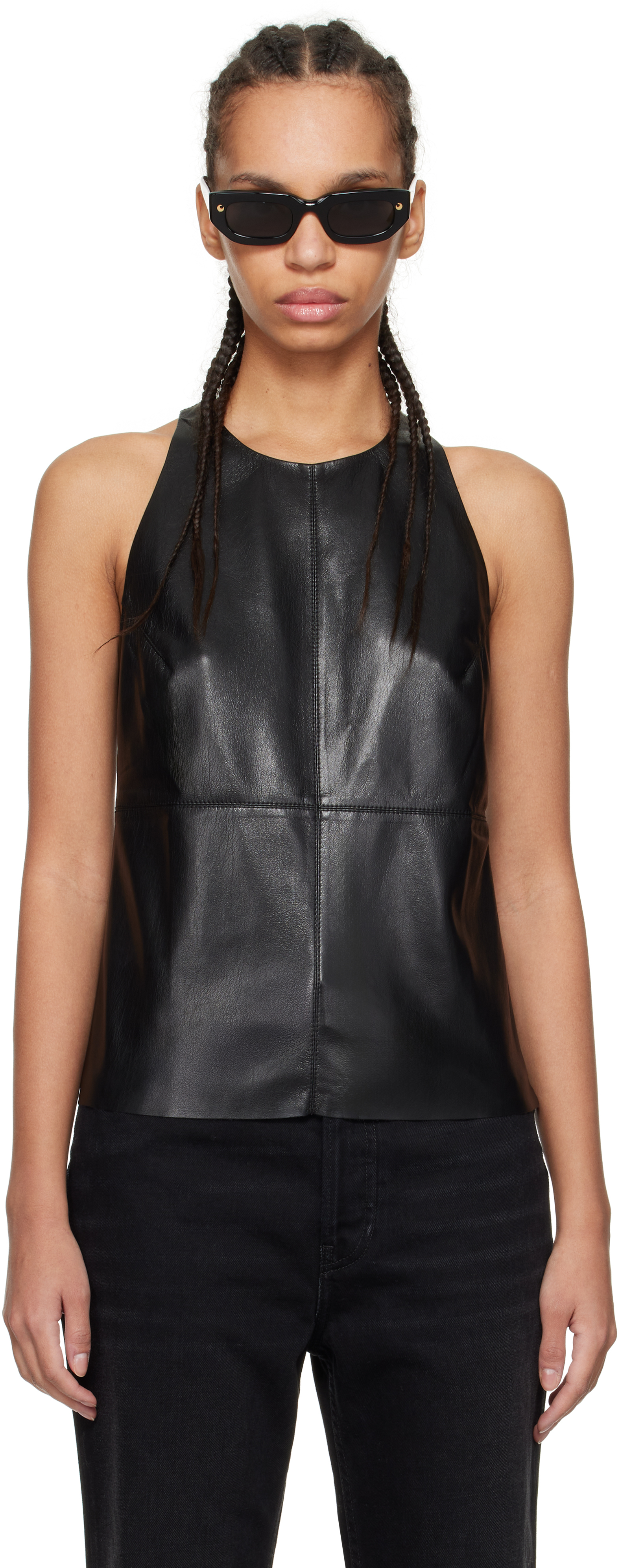 Black Teza Faux-Leather Tank Top