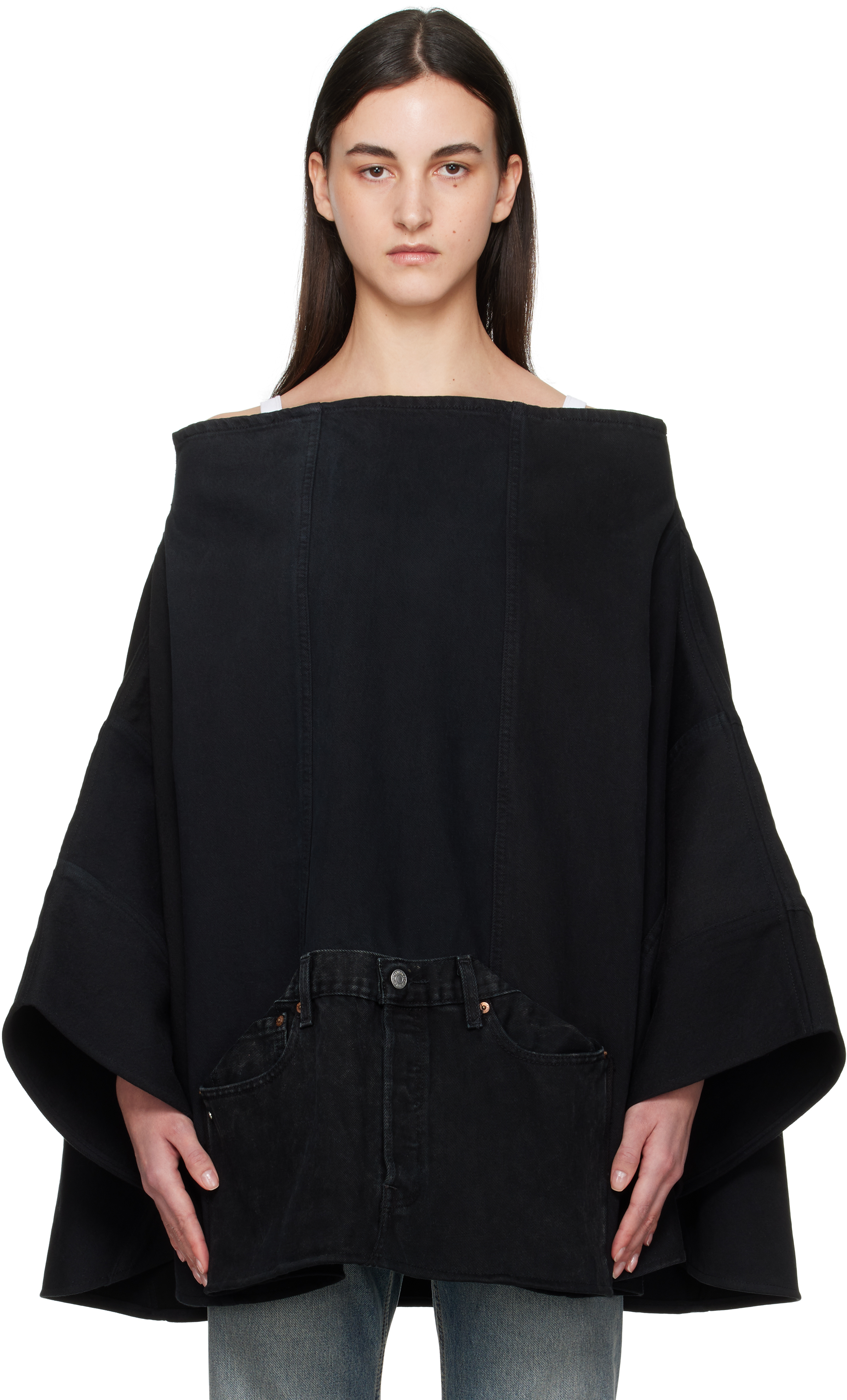 Black Nº73 Sweaterponcho Vintage Denim Jacket