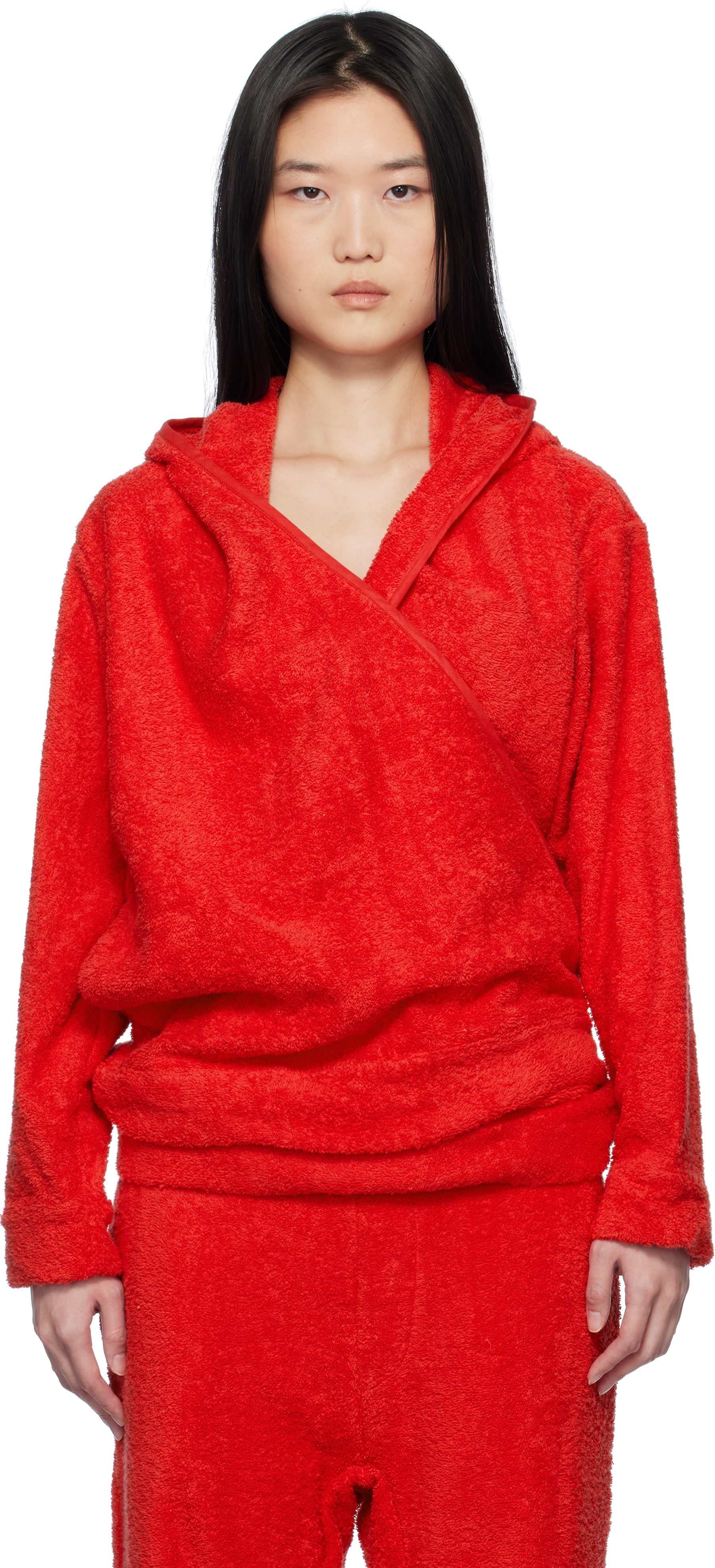 Red BathrobeV-hood Terrycloth Hoodie