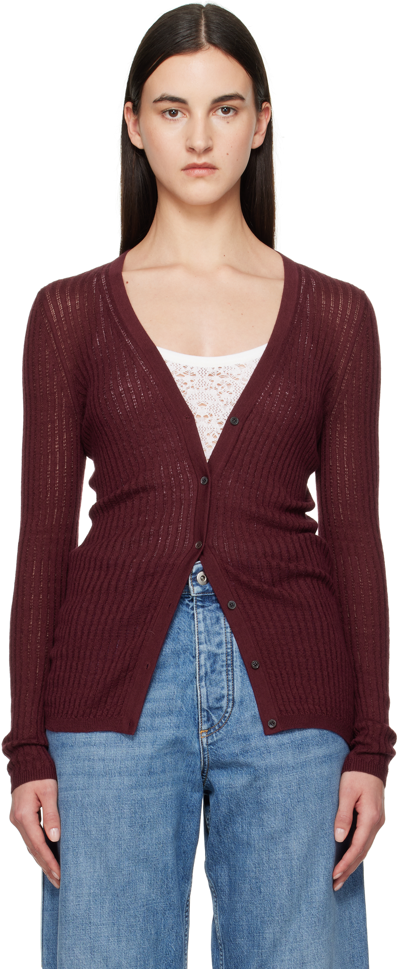 Burgundy Emma Pointelle Cardigan