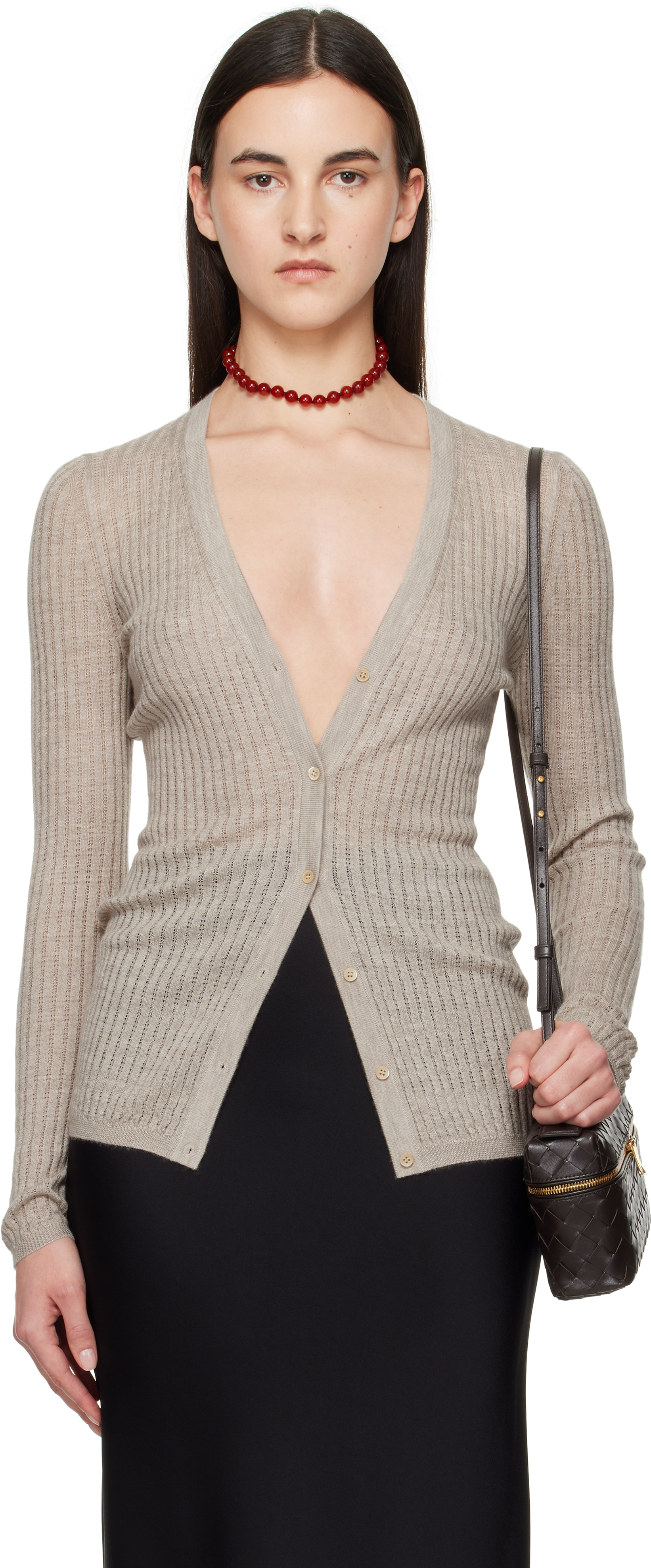 Beige Emma Pointelle Cardigan