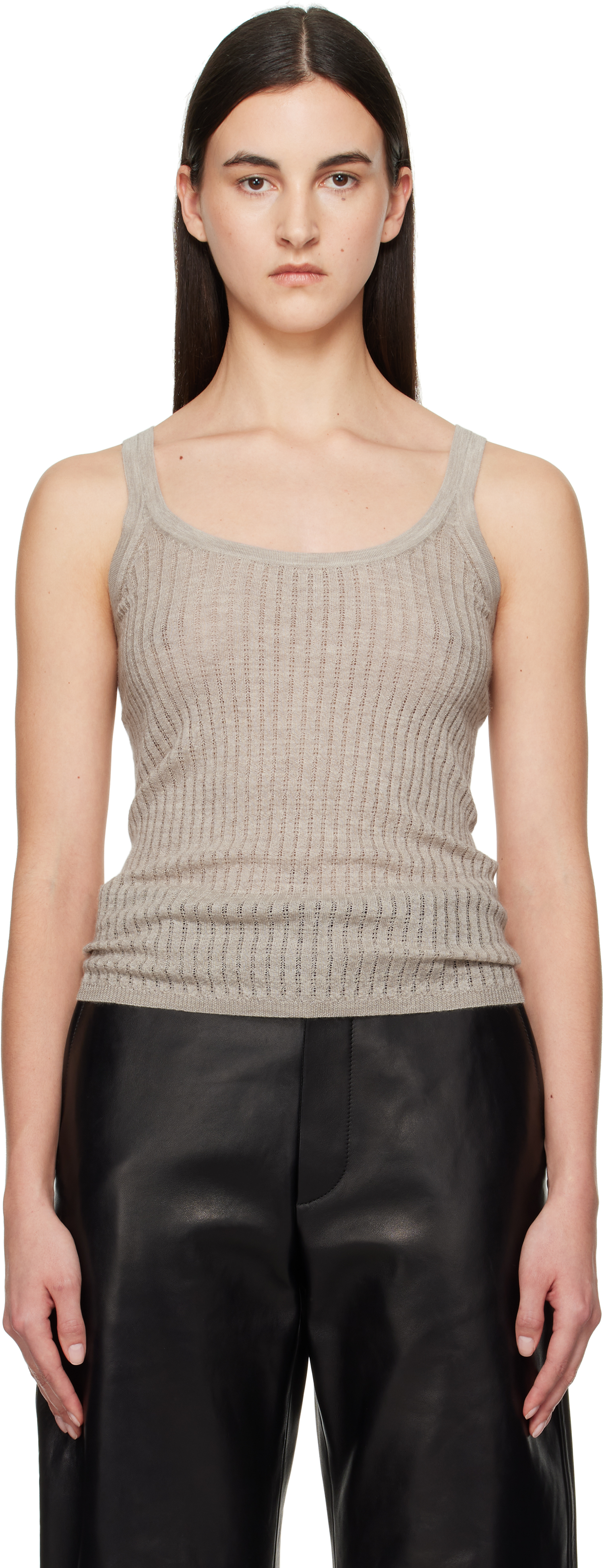 Beige Nevin Pointelle Tank Top