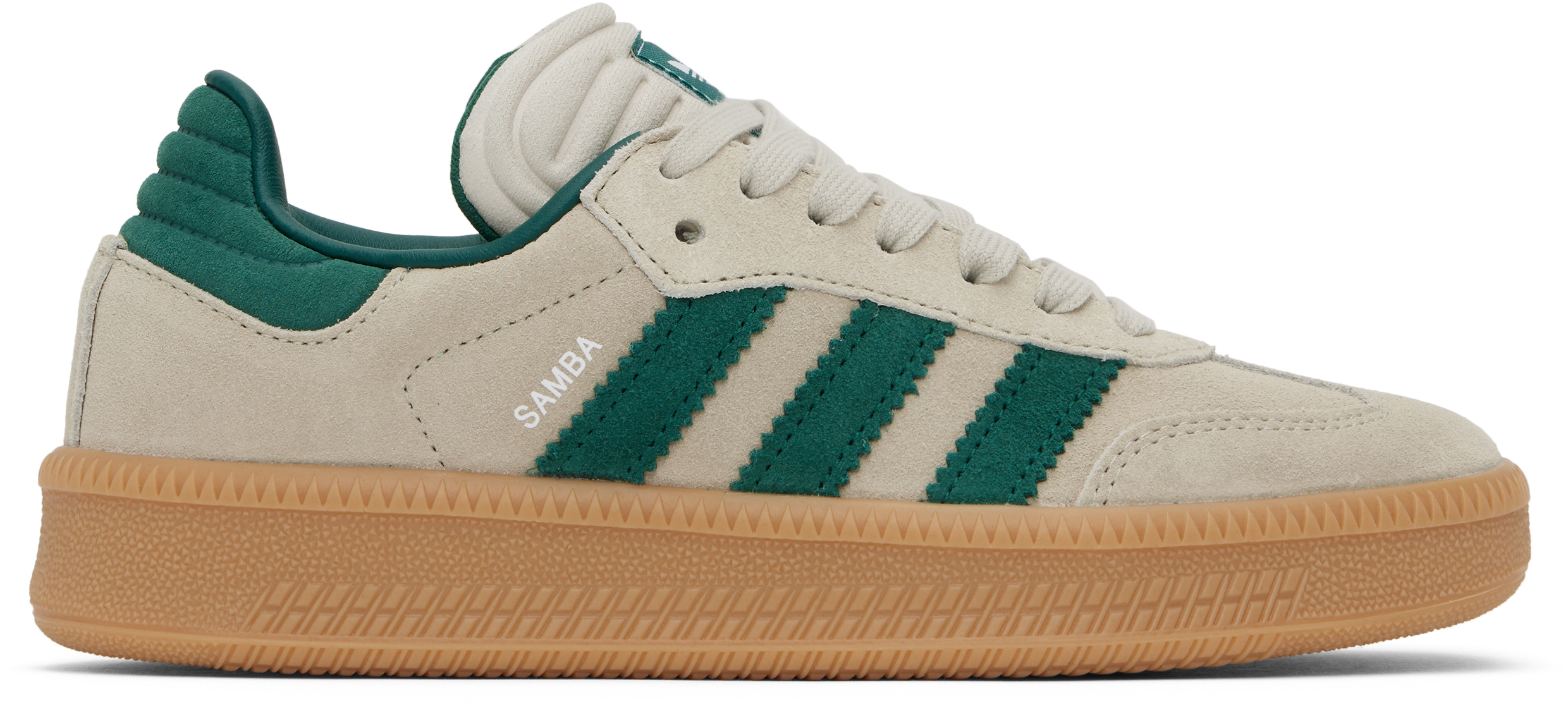Adidas Originals Big Kids Beige & Green Samba Xlg Trainers In Putty Grey/collegiat