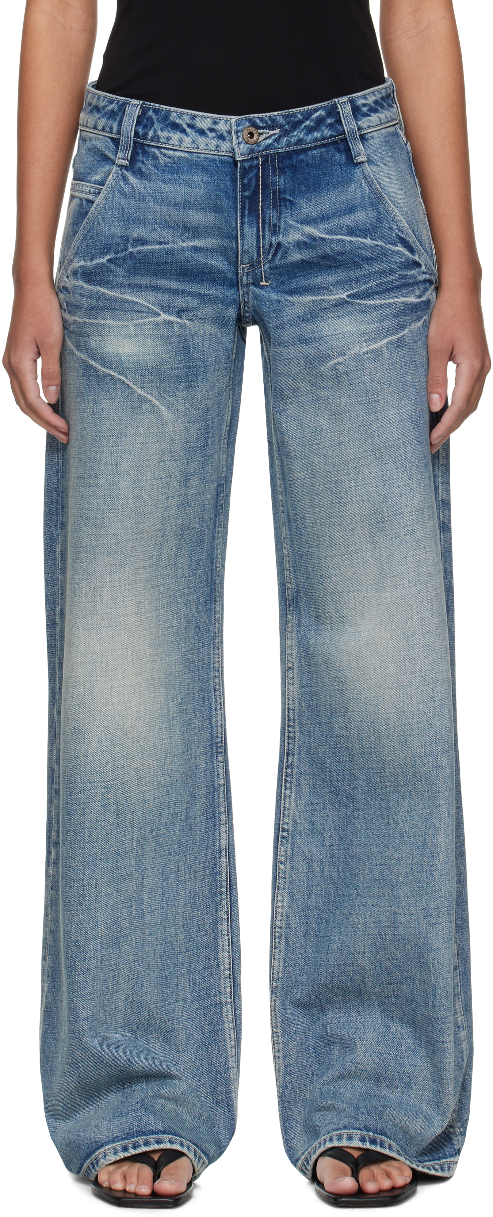 Blue '888' Low-Rise Loose Jeans