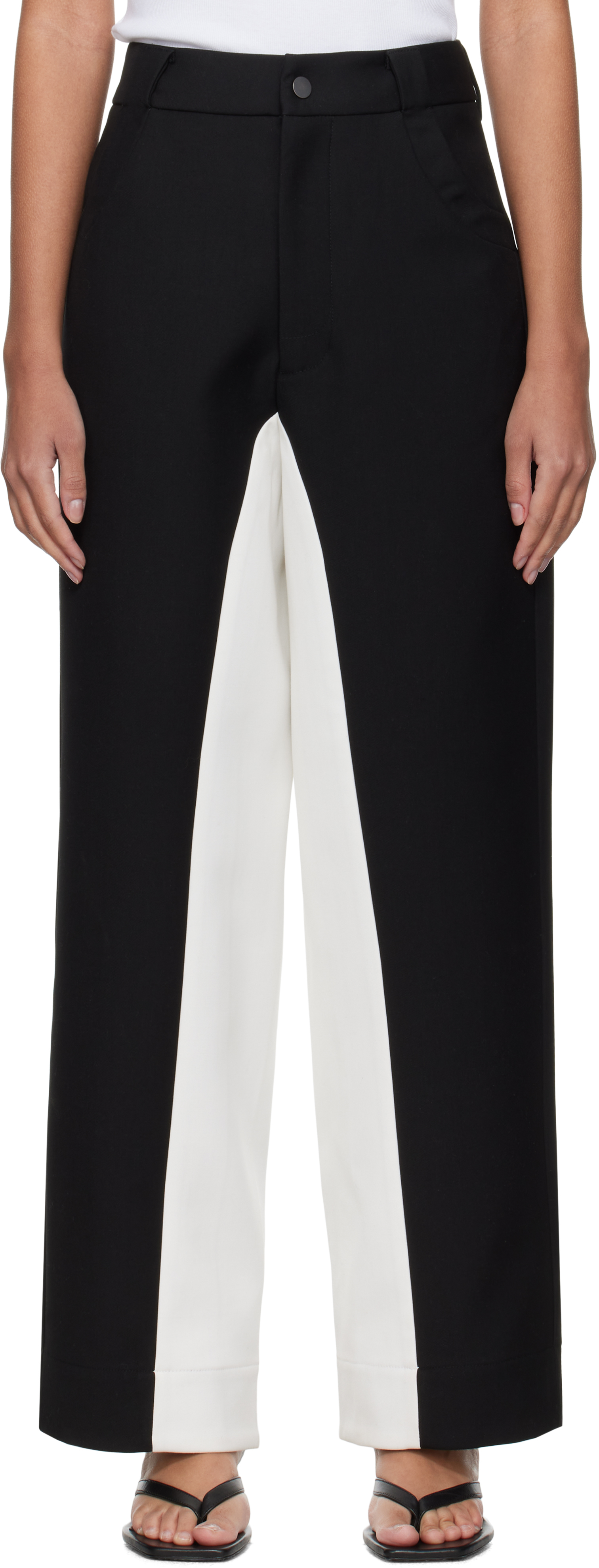 Black 
White Stitched Suit Trousers