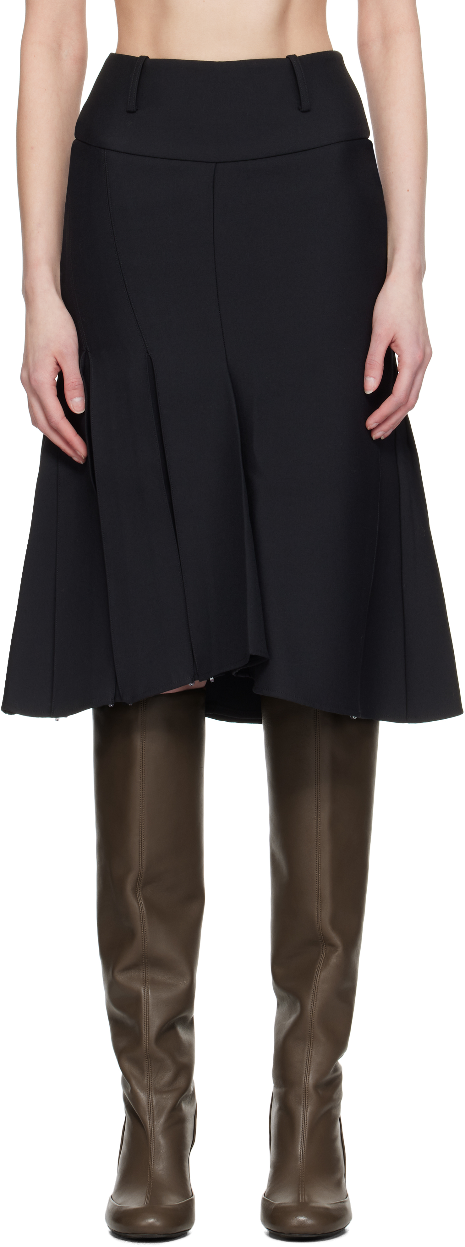 Black Pleated Midi Skirt