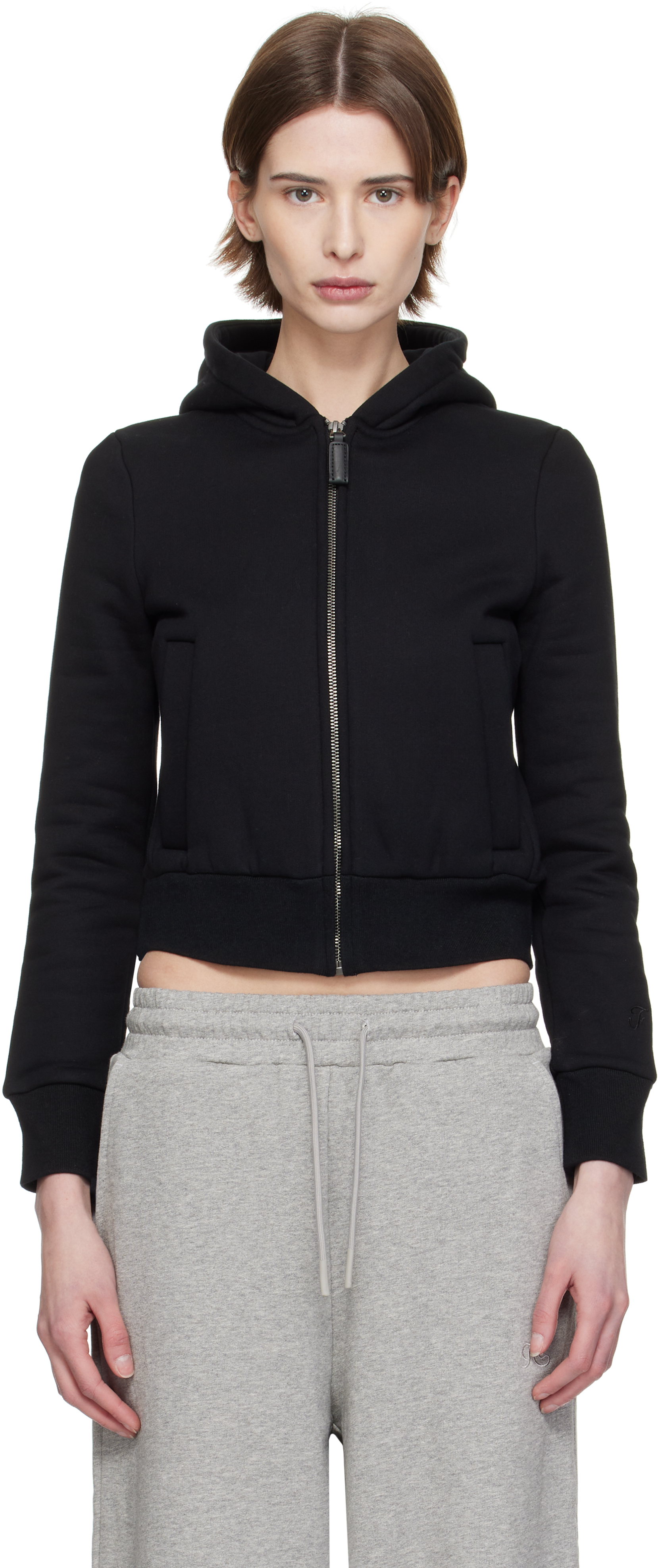 Black Tight Cropped Fleece-Lined Hoodie