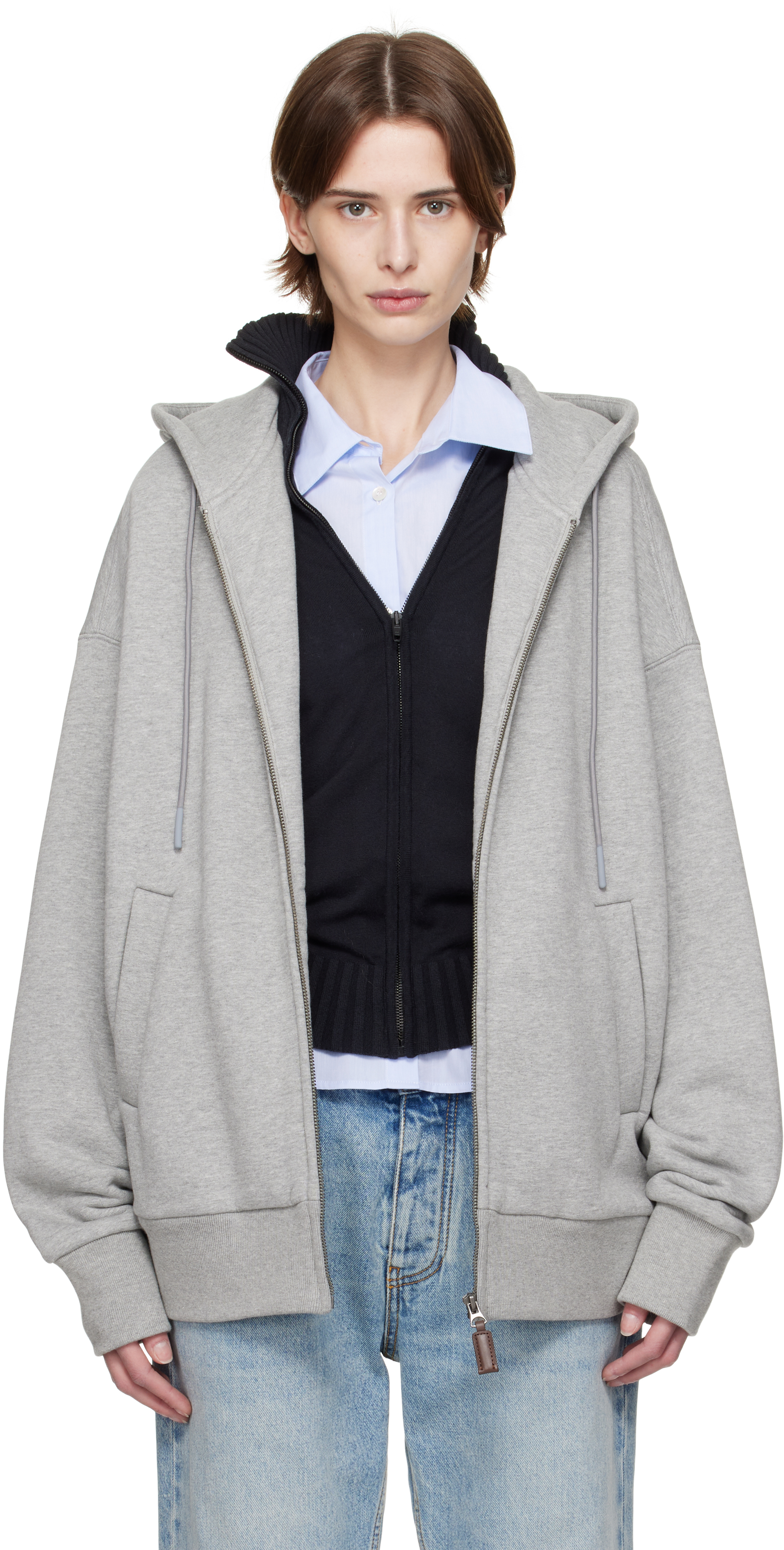 Gray Fleece Lined Loose Hoodie