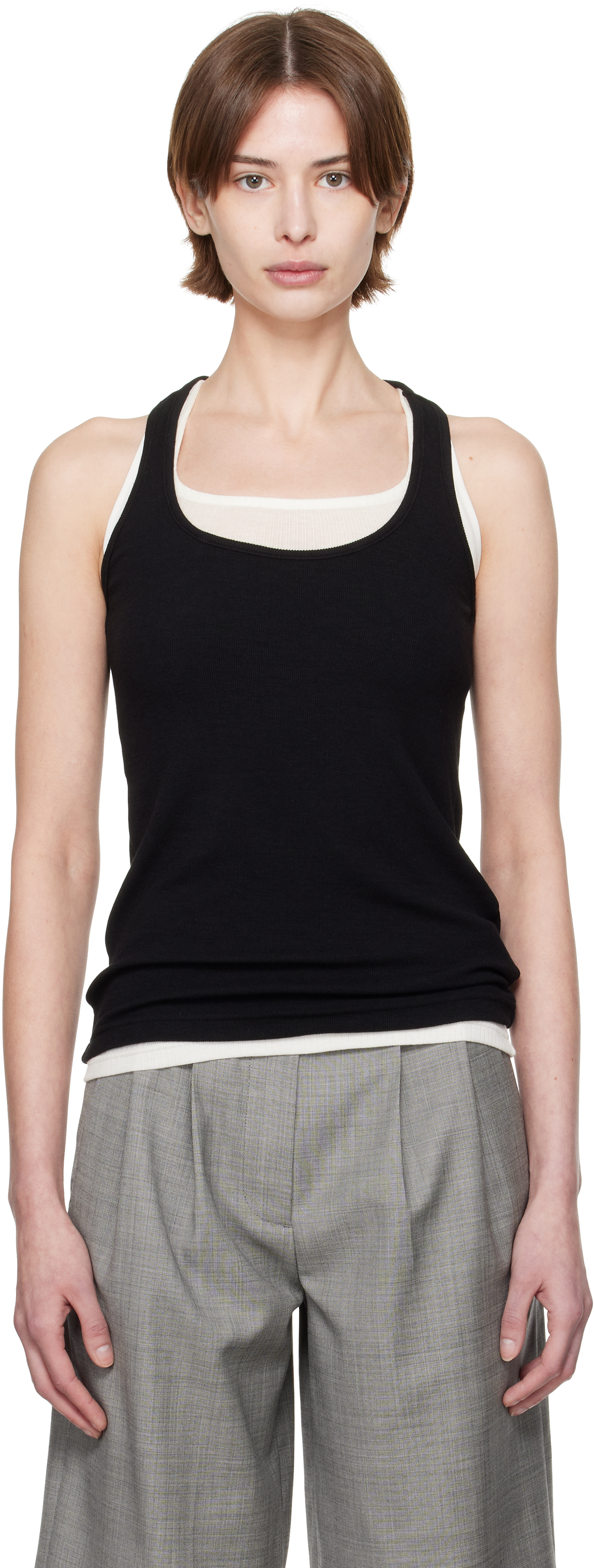 Black Afternoon Stretch Series Loose Ribbed Cover Up Tank Top