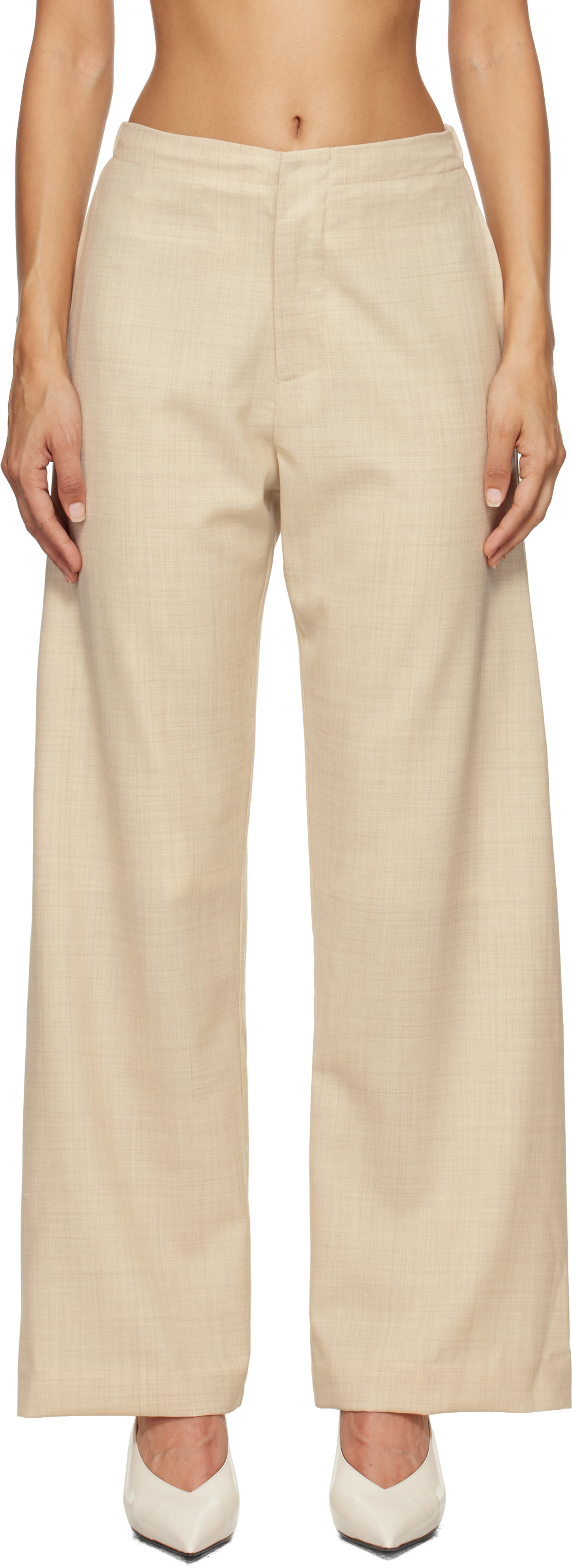 Shop Lauren Manoogian Beige Fine Lana Trousers In Em01 Ecru Melange