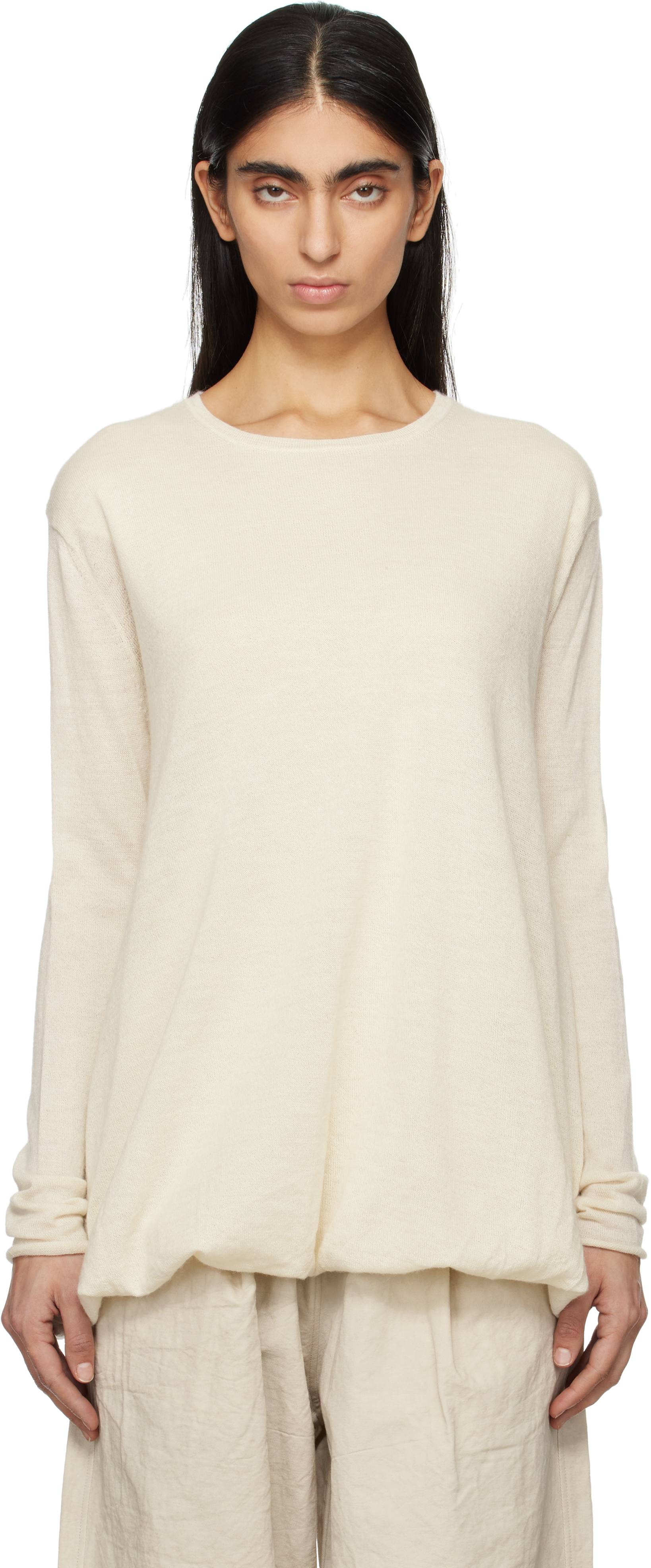 【関税込み】Lauren Manoogian ホワイト Sanded トラウザーズ lauren-manoogian-off-white-