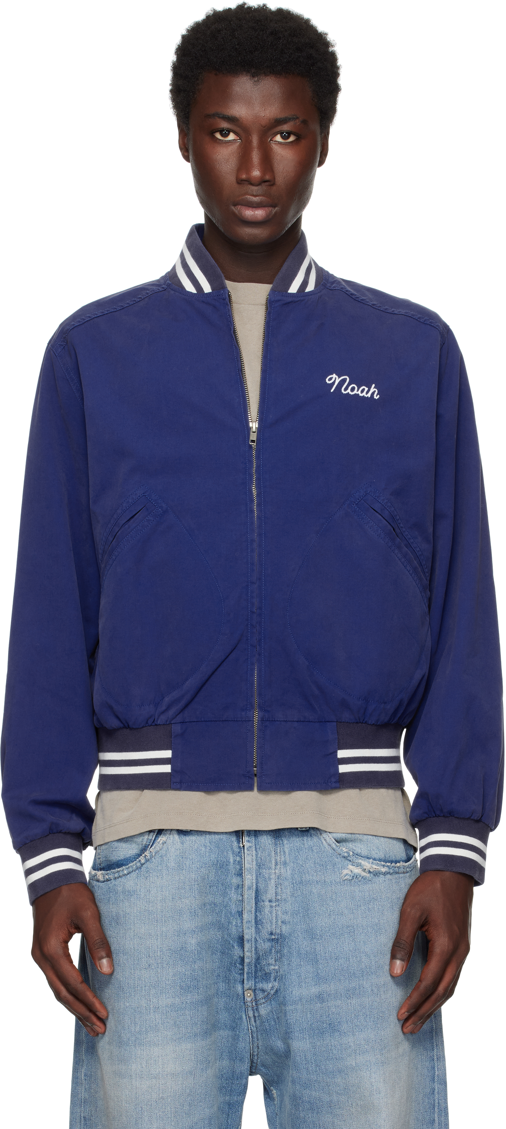 Blue Cotton Varsity Jacket