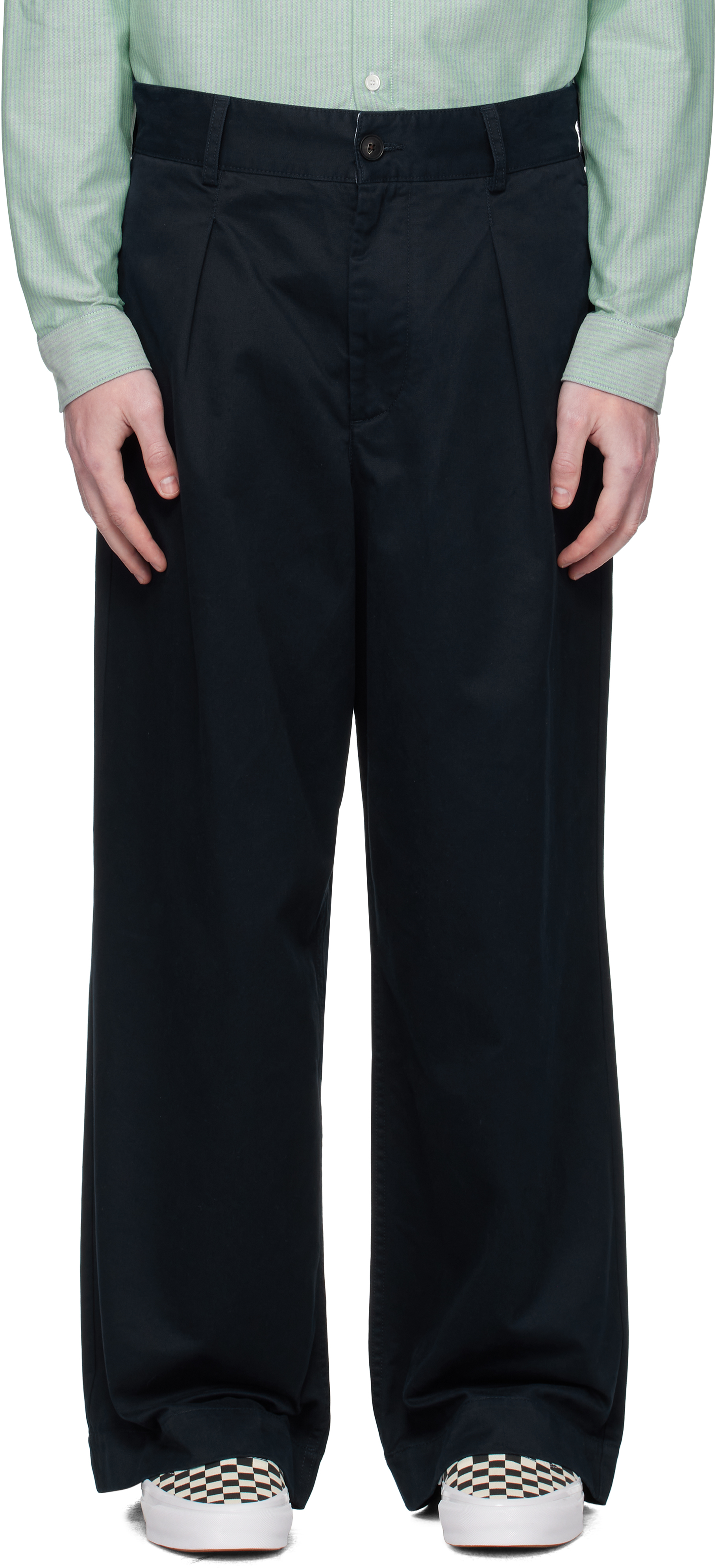 Navy Single-Pleat Baggy Trousers