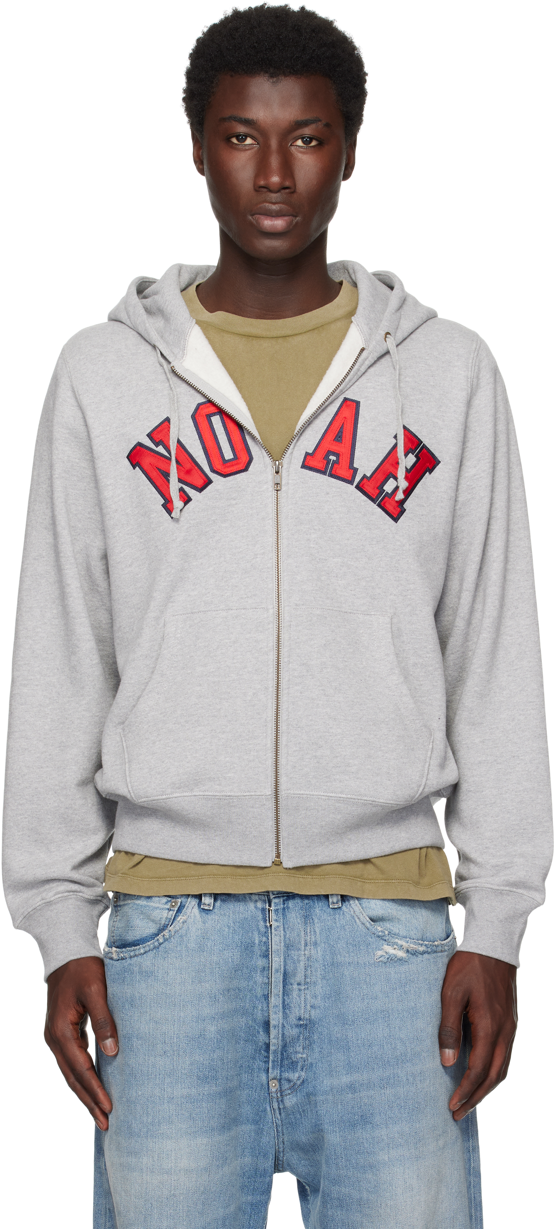 Gray Arch Appliqué Zip-Up Hoodie