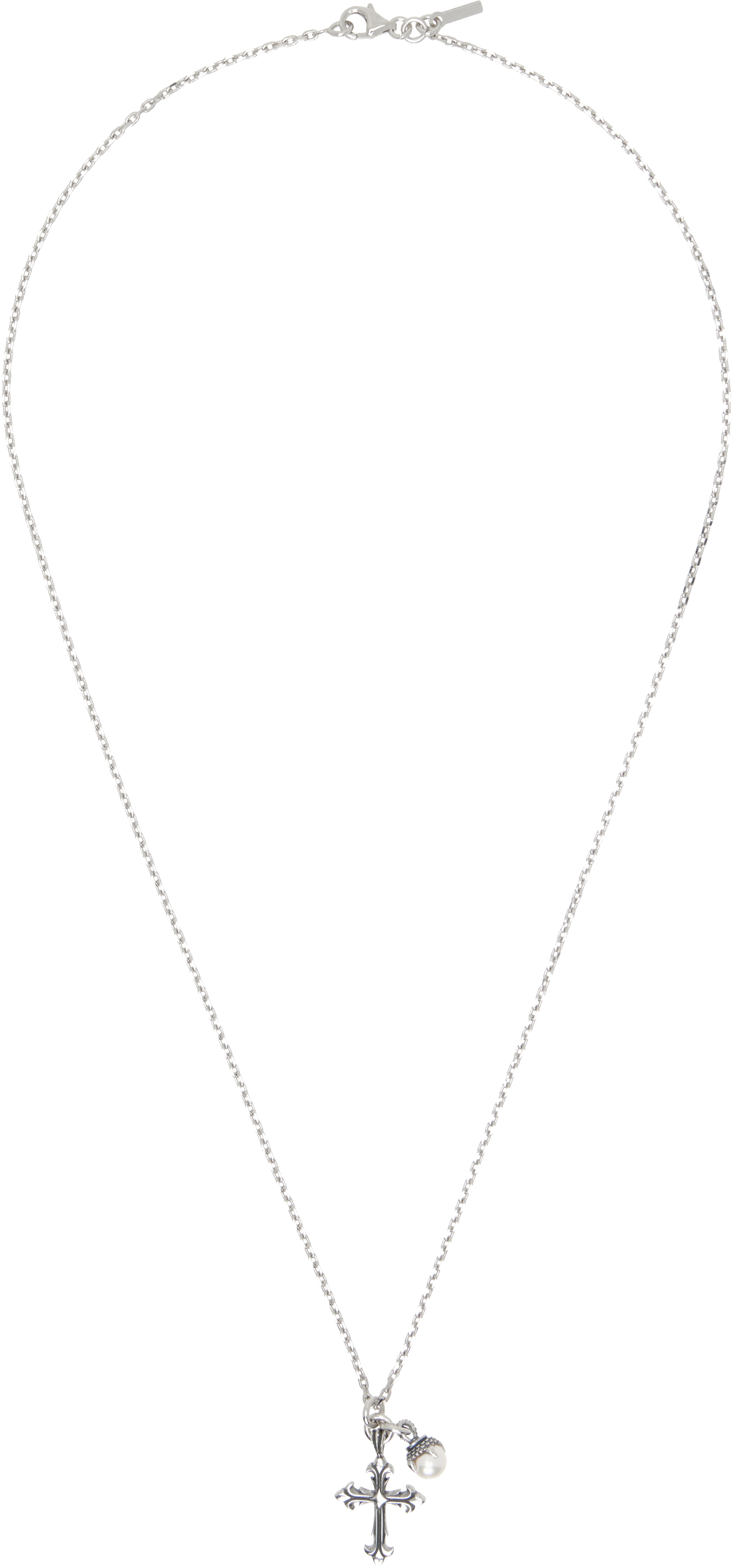 Silver Pearl & Cross Pendant Necklace