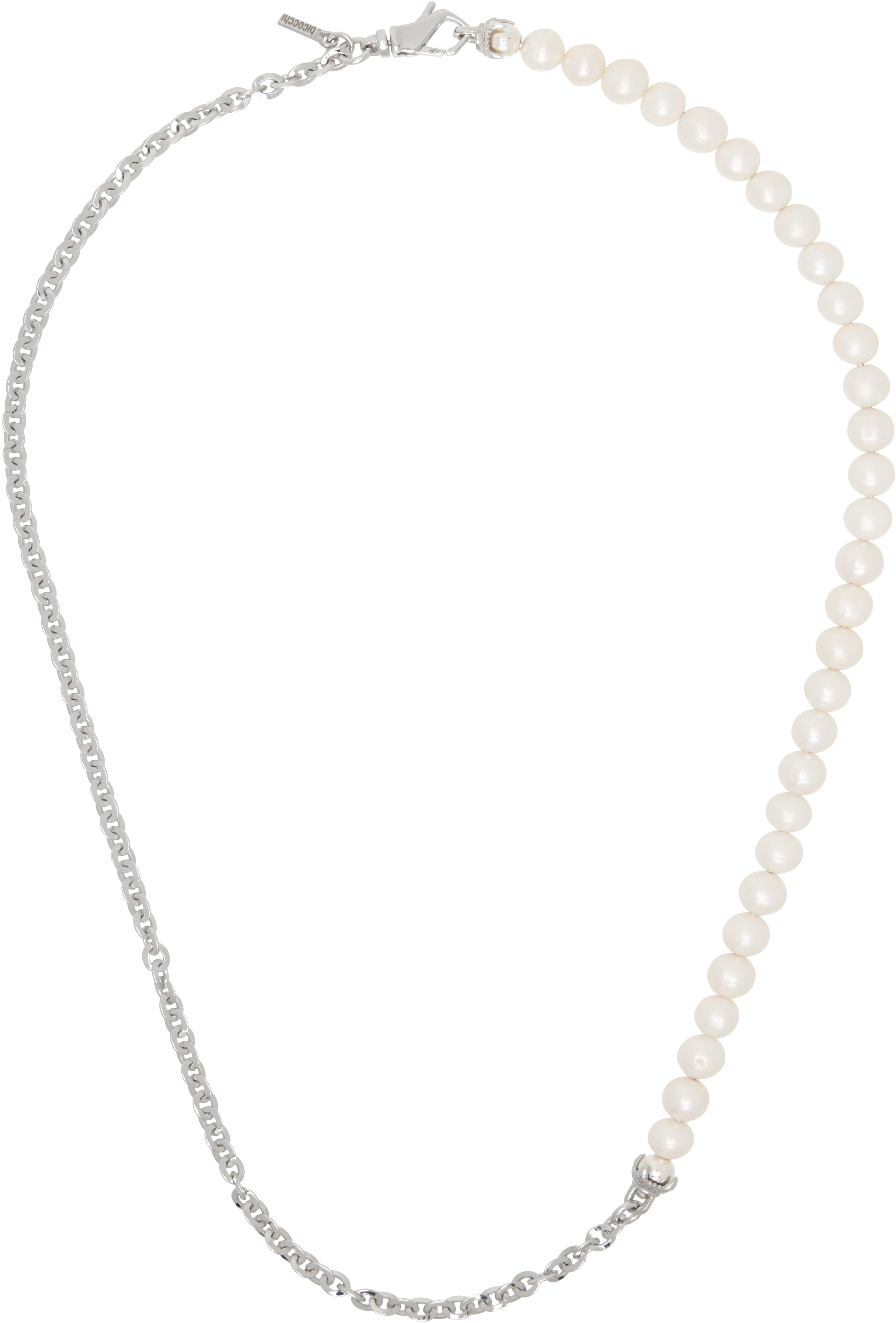 Silver Large Half Chain & Half Pearl Necklace