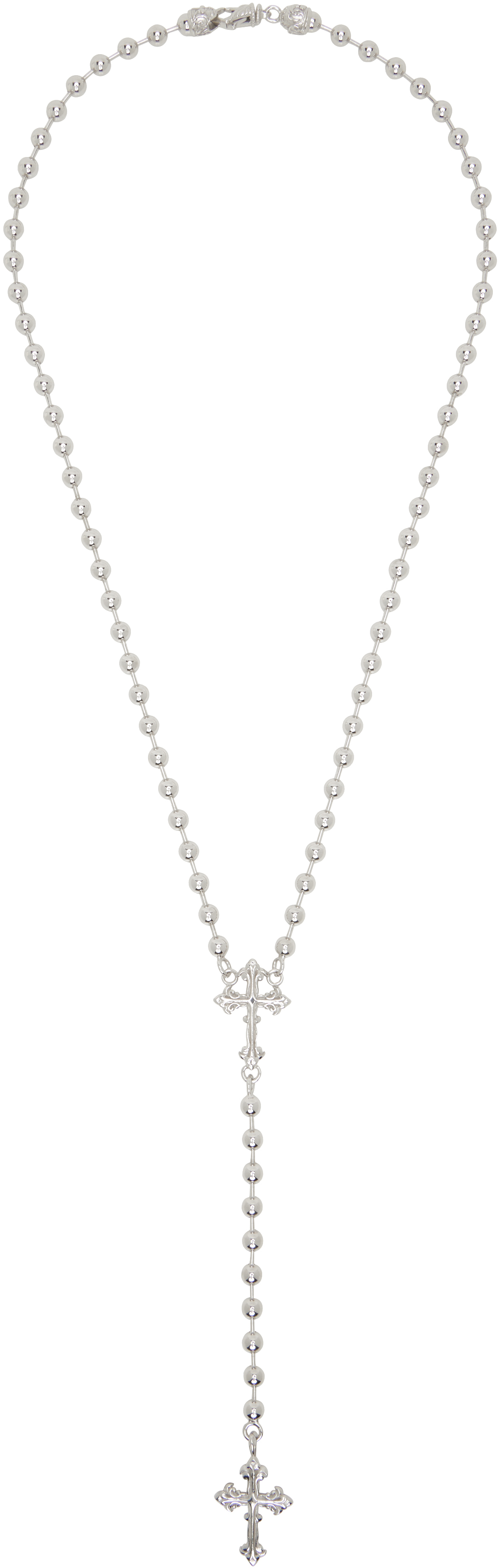Silver Beaded Rosary Necklace
