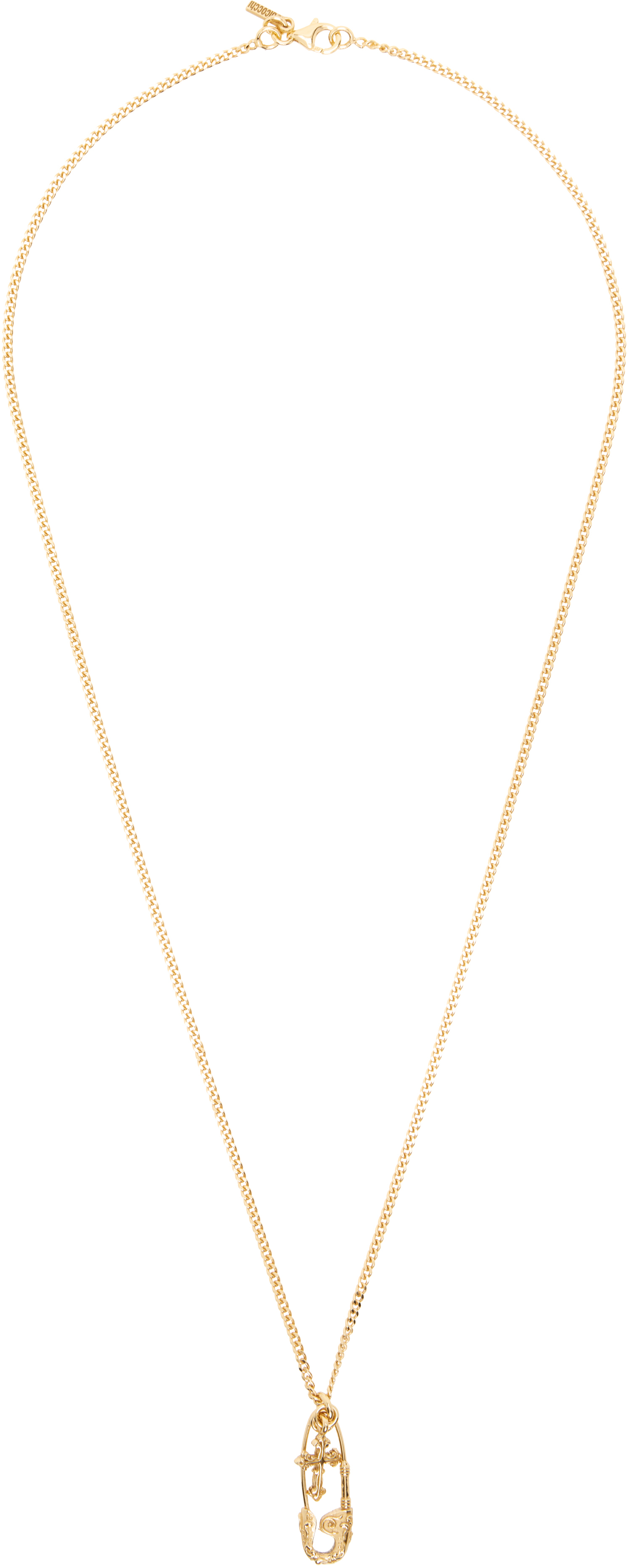 Gold Safety Pin & Cross Necklace