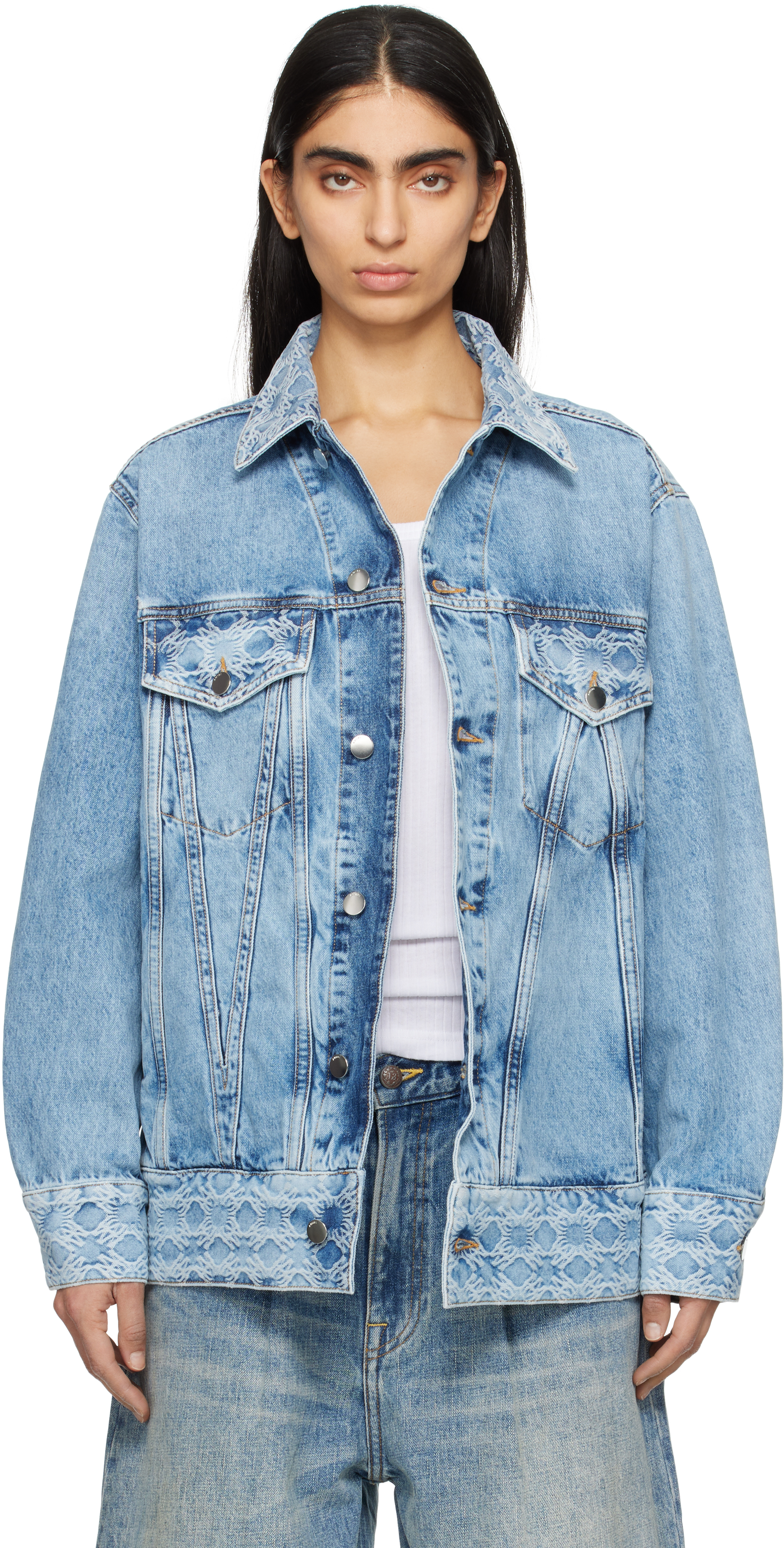 Blue MA Quad Jacquard Trucker Denim Jacket