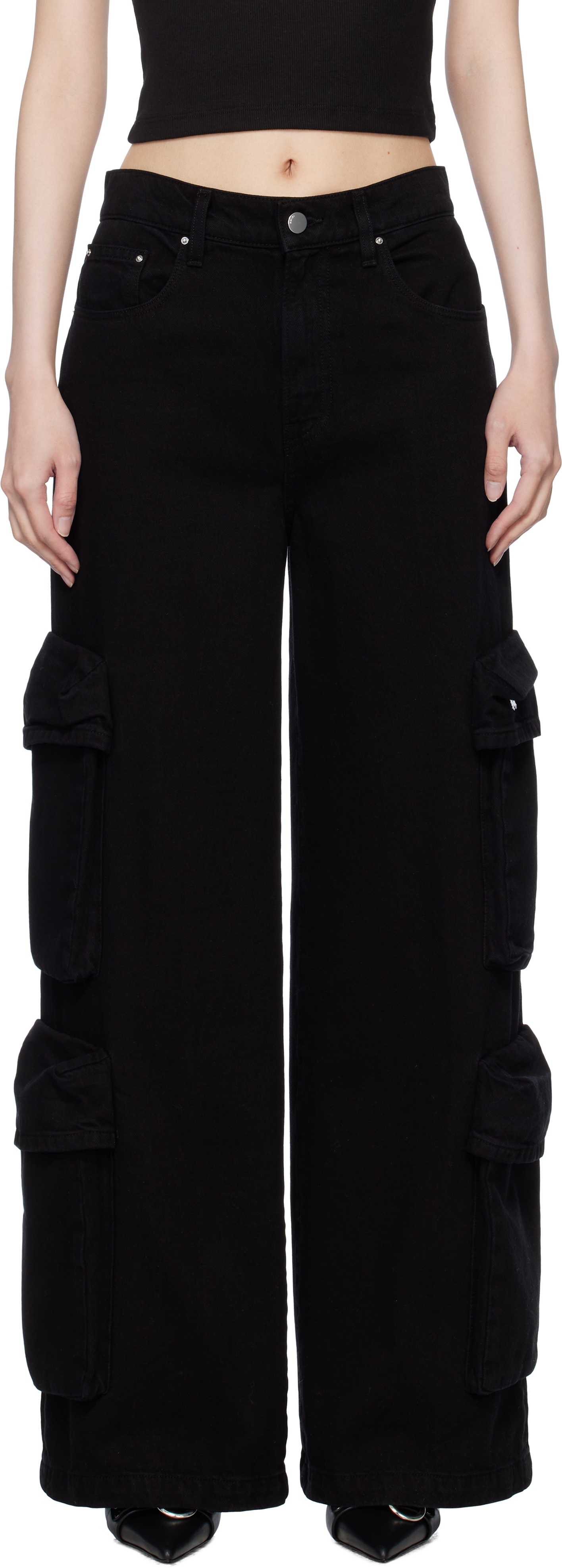 Black Baggy Denim Cargo Pants