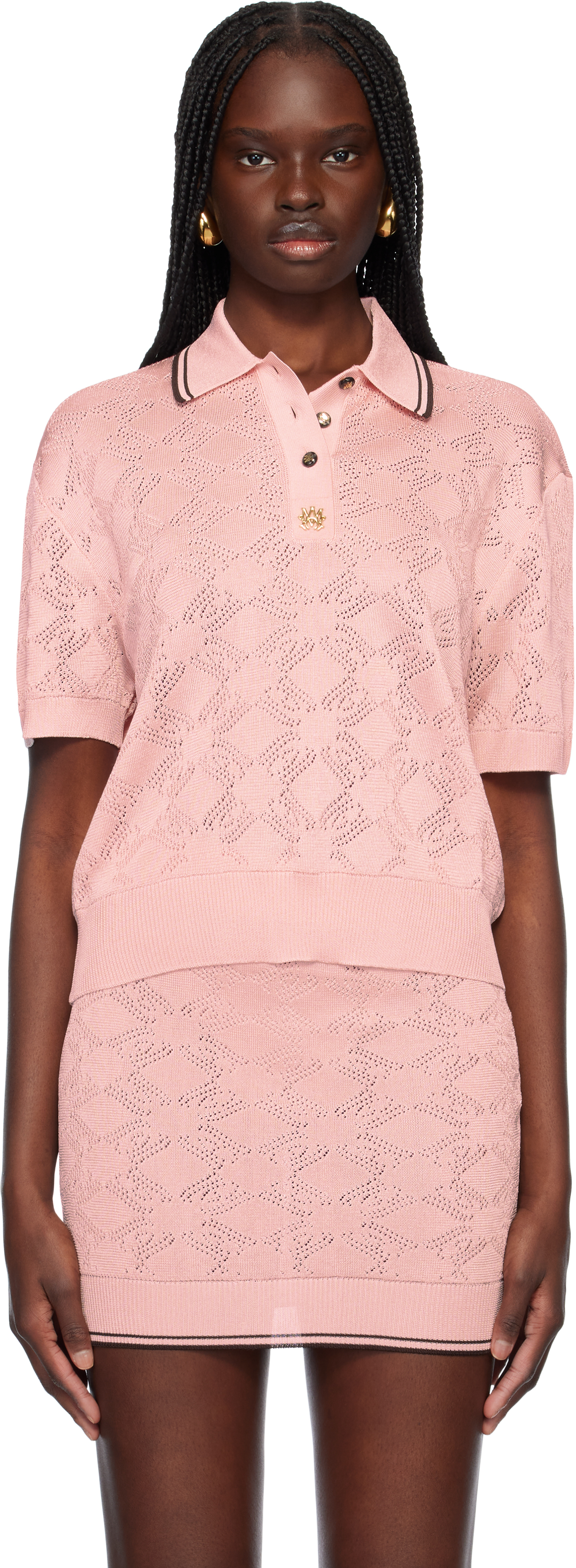 関税送料込【AMIRI】アミリ ピンク MA Quad ニットポロシャツ Pink MA Quad Polo by AMIRI on Sale