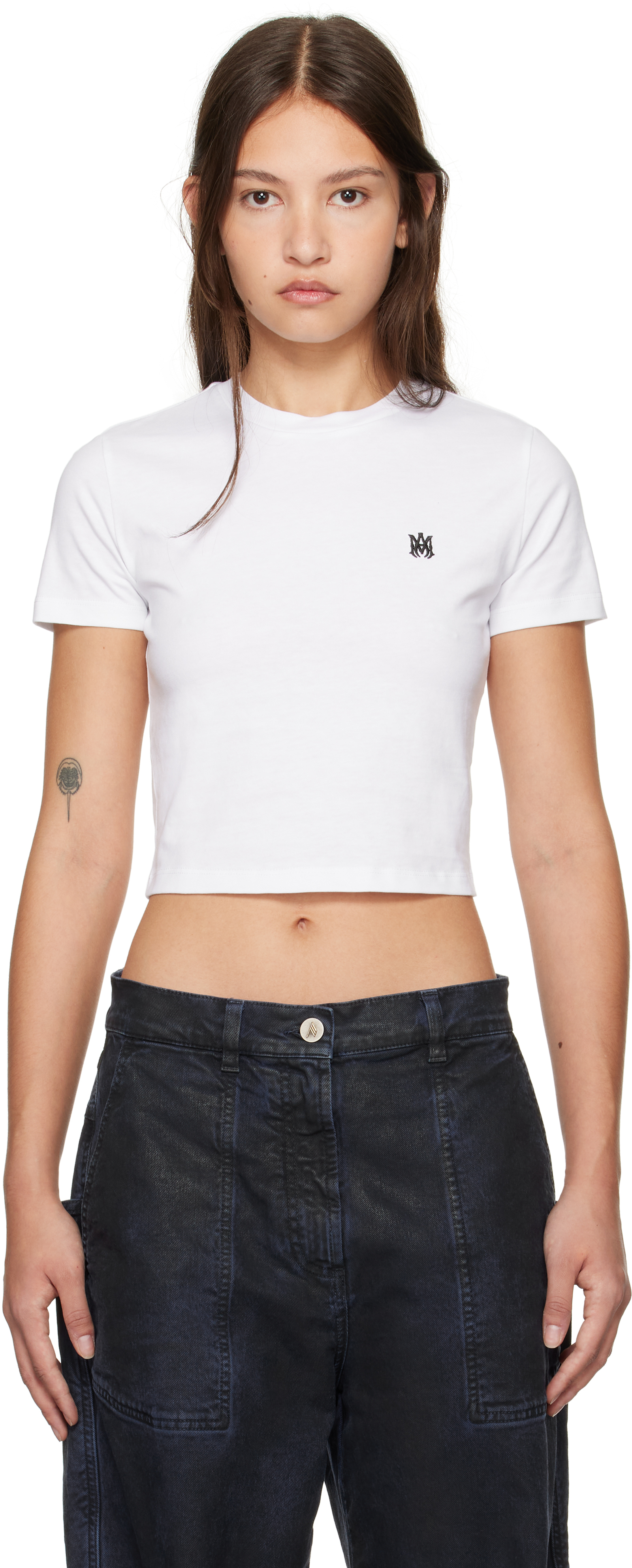 Tシャツ・カットソー Amiri MY BABY CROPPED T-SHIRT White 'MA' Embroidered Baby T-shirt by AMIRI on Sale