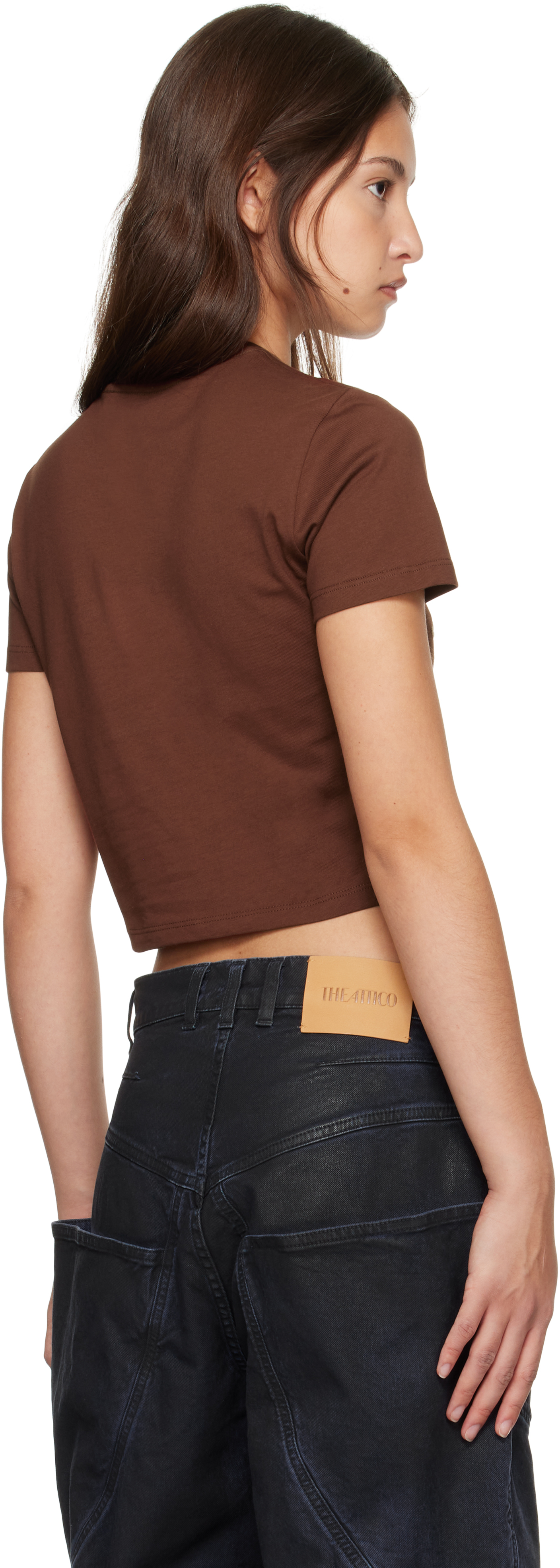 Amiri Logo Embroidered Cropped T In Chocolate