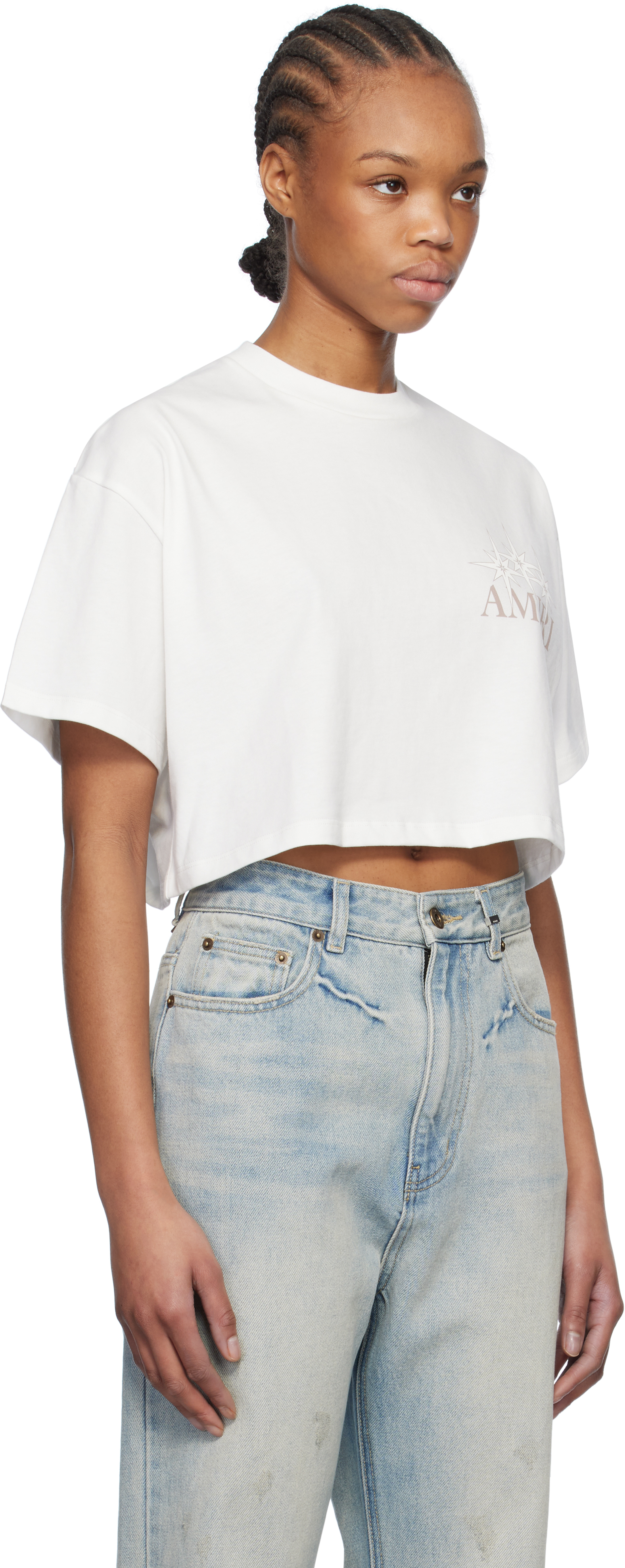 Amiri White Starburst Cropped T-shirt In Ivory