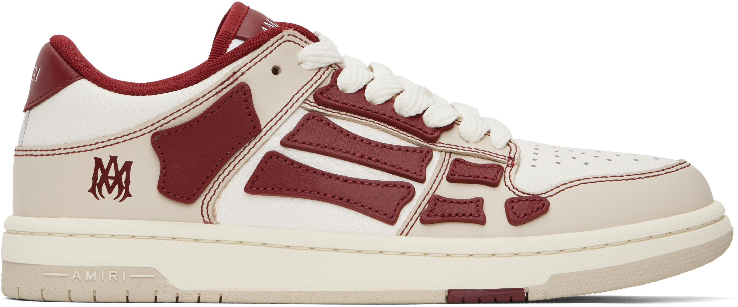 Beige & Red Varsity Skel-Top Low Sneakers