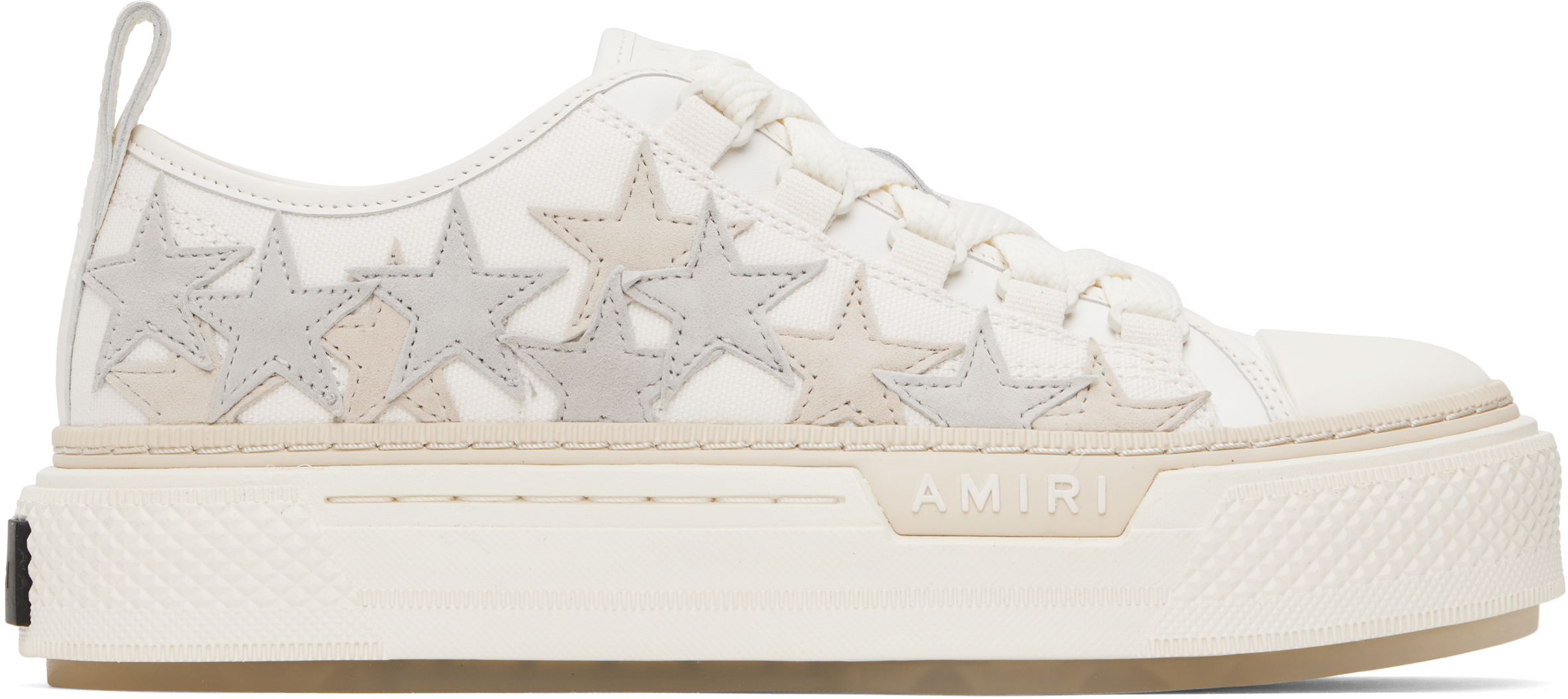 White & Beige Stars Court Low Sneakers