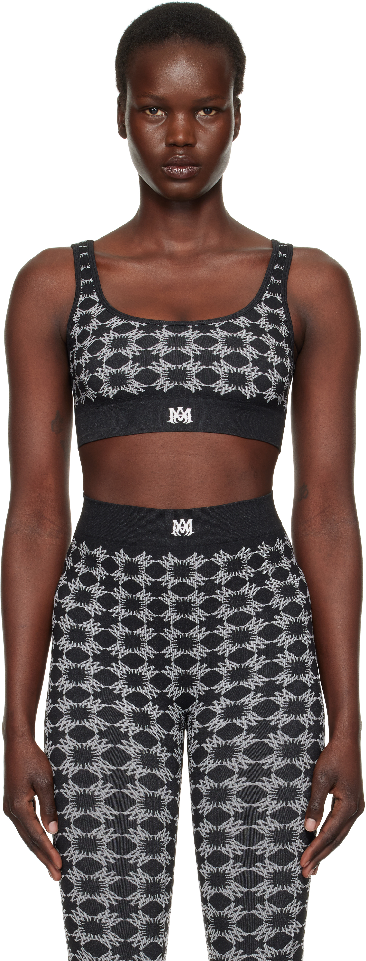 Black MA Quad Seamless Sport Bra by AMIRI on Sale