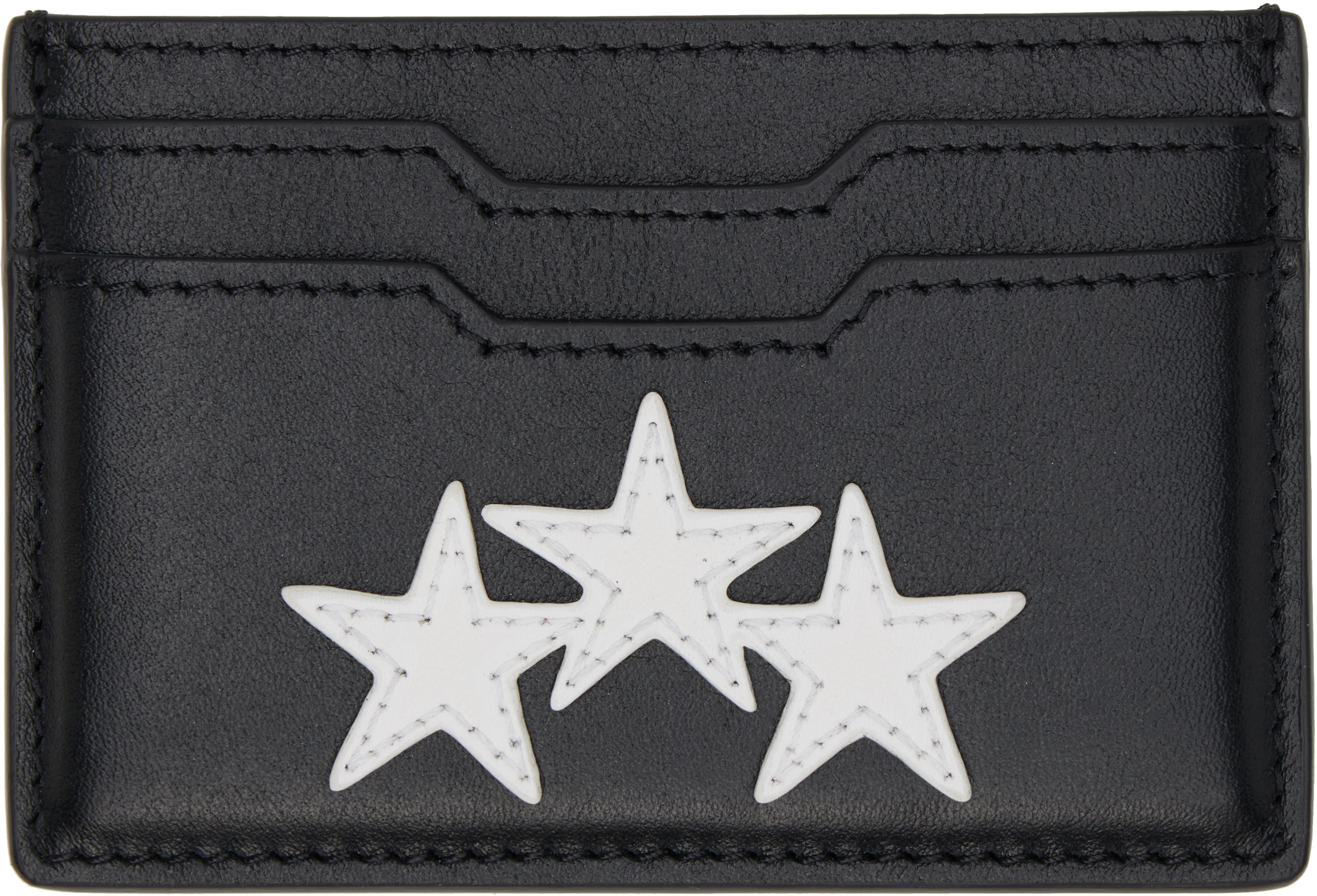 Black Three Star Leather Card Holder