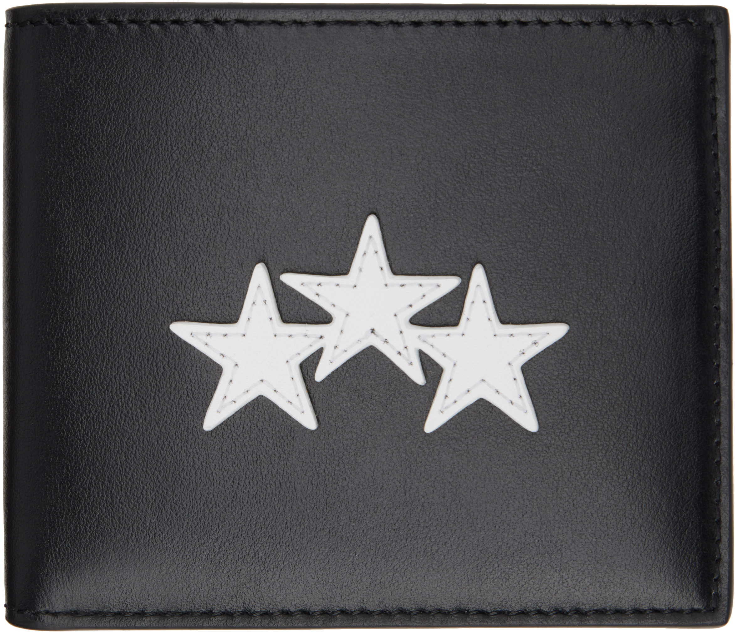 Black Three Star Leather Bifold Wallet