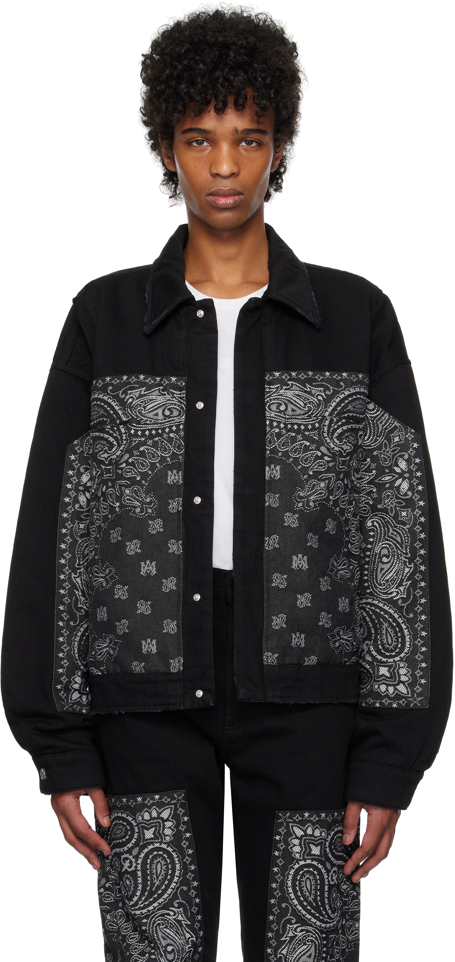 AMIRI: Black & Gray Bandana Jacquard Denim Jacket | SSENSE