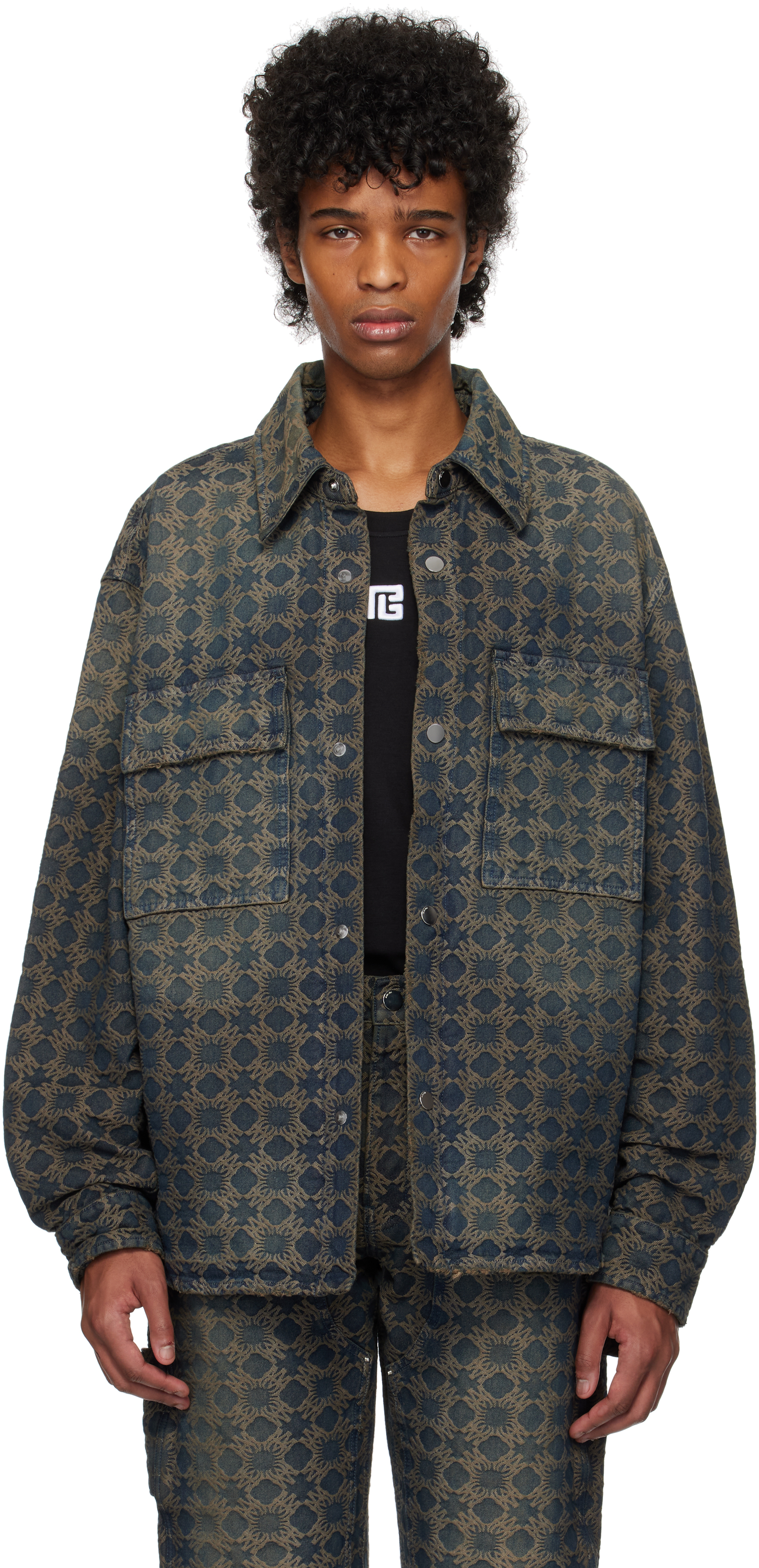 Navy & Tan MA Quad Jacquard Denim Overshirt by AMIRI on Sale