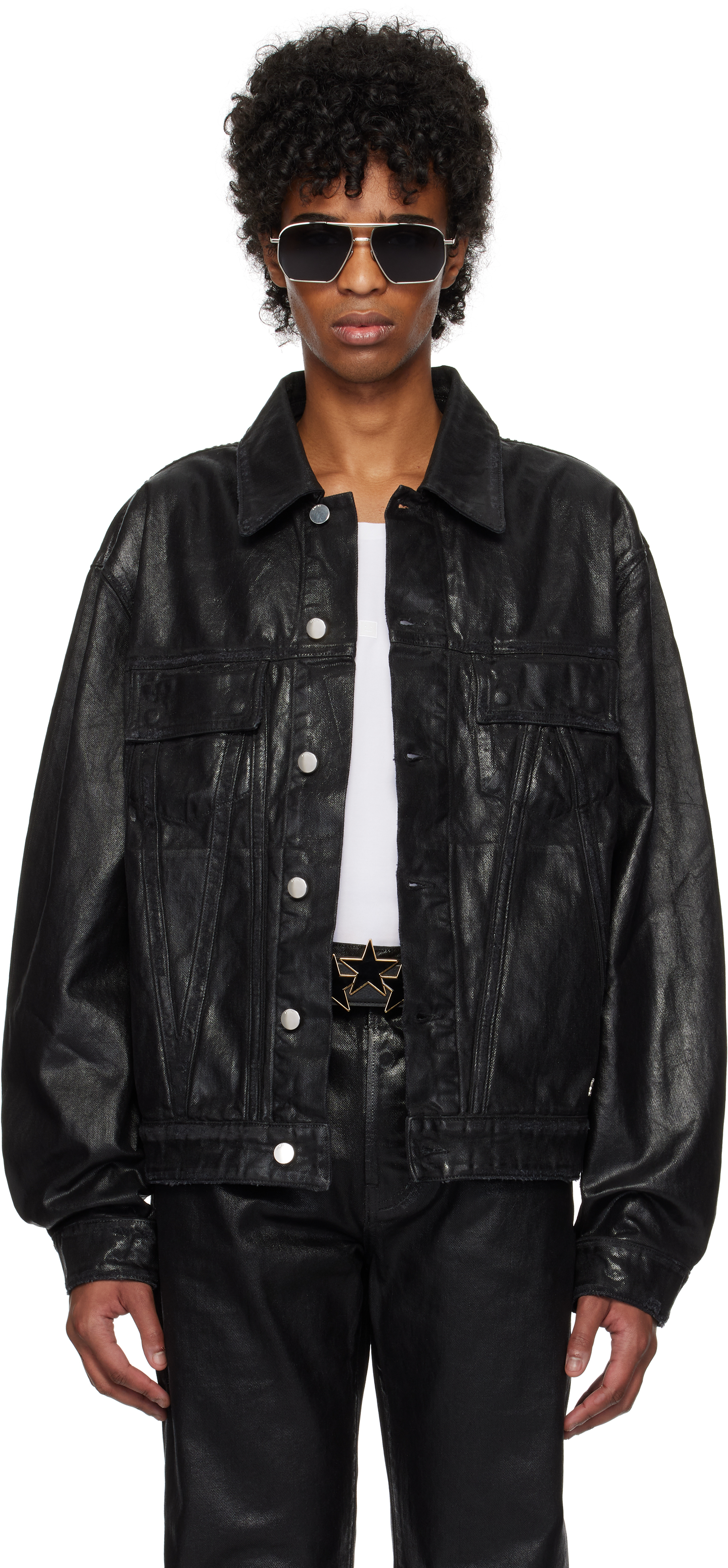 Amiri Black Bones Leather Bomber Jacket In Black Wax