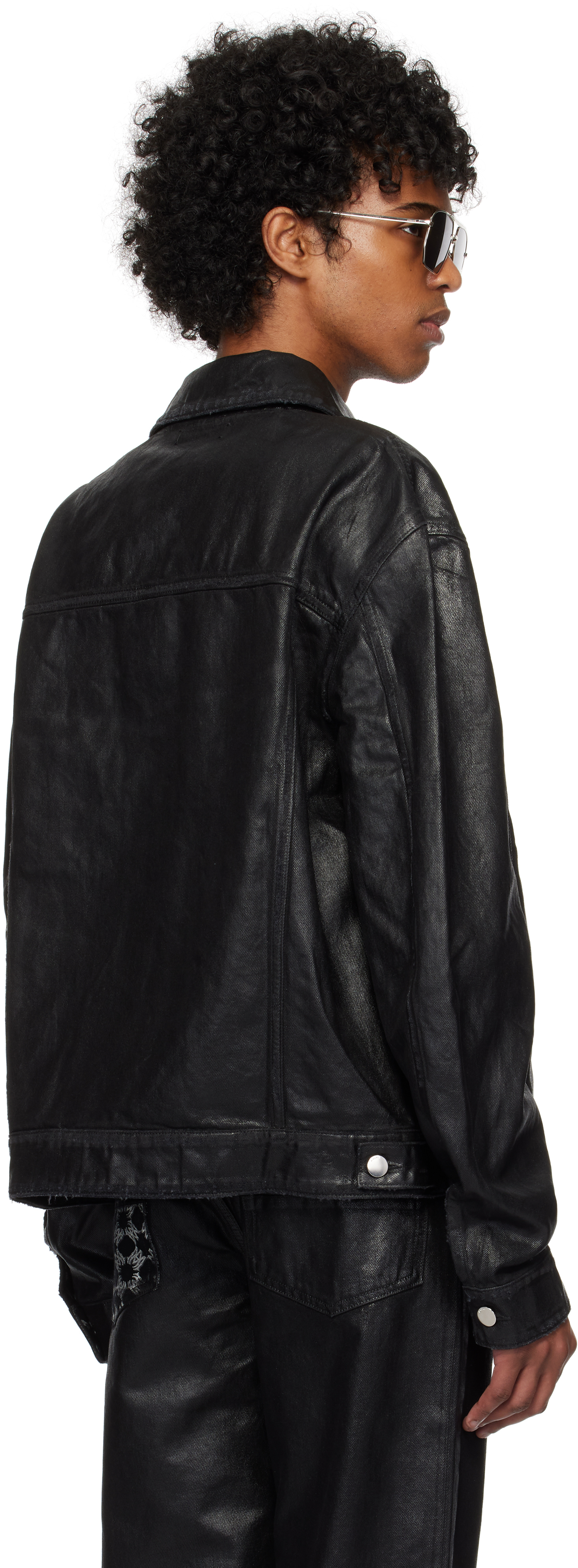 Amiri Black Bones Leather Bomber Jacket In Black Wax
