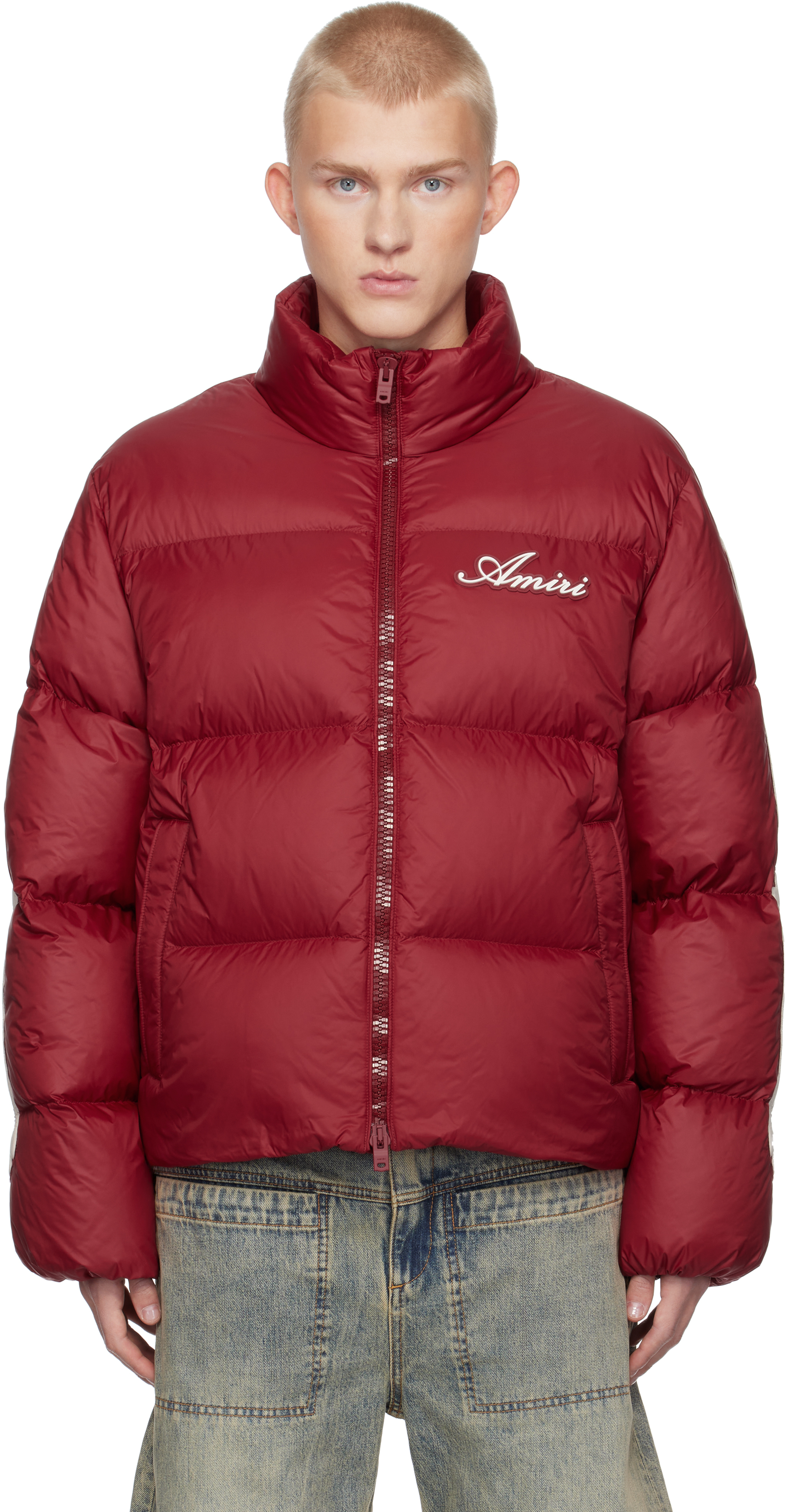 Shop Amiri Red Bones Down Jacket In Deep Red