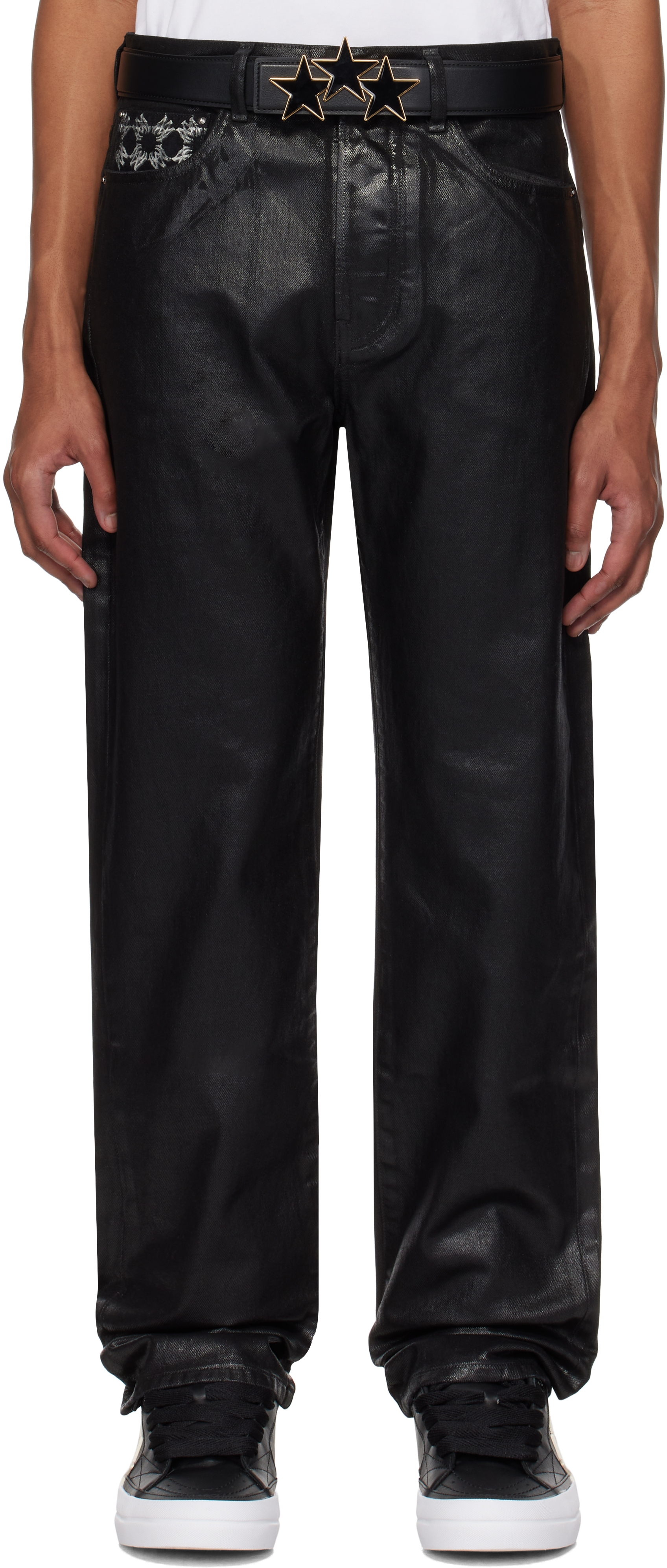 Black Waxed MA Quad Straight Jeans