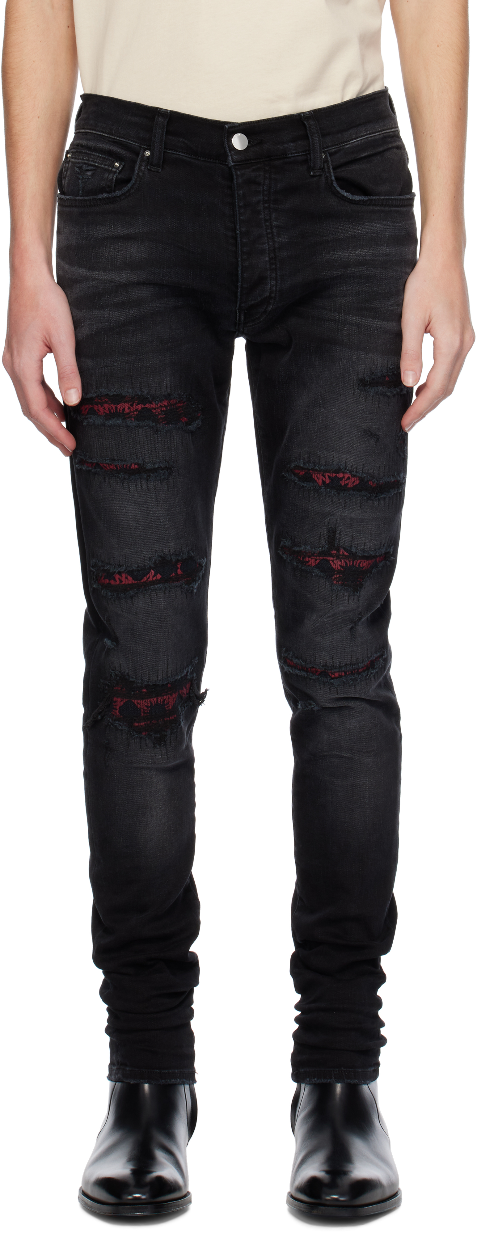 AMIRI BLACK MA QUAD REPAIRED SKINNY JEANS 